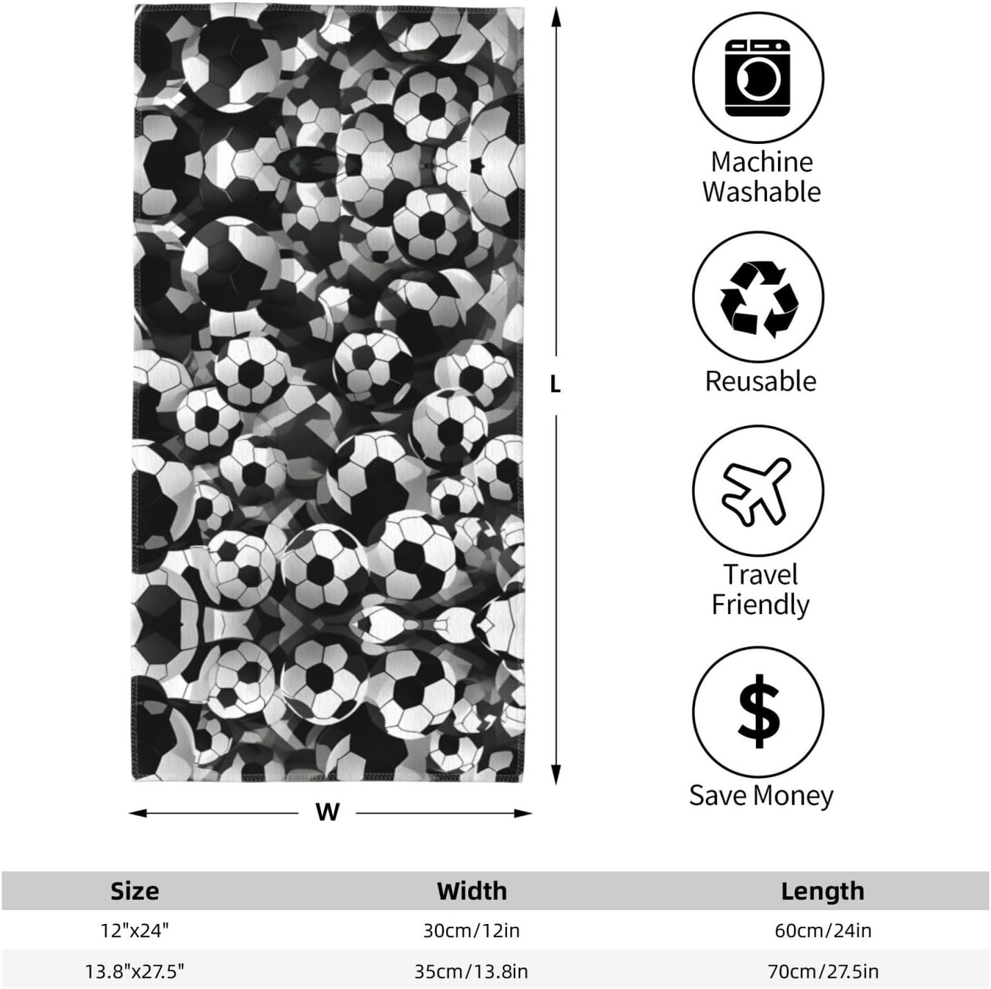 Black White Soccer Ball Print Hand Towels for Kitchen, Decorative Bathroom Towels Decor Farmhouse Cute for Men Women Gifts