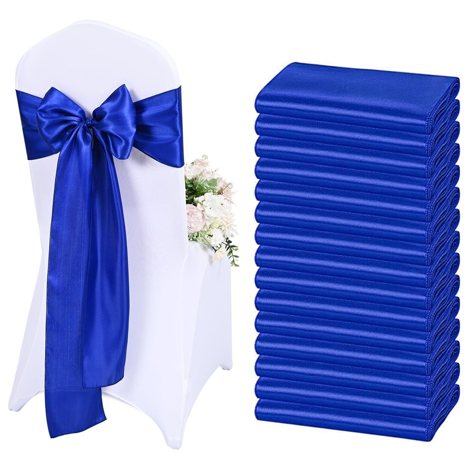 AJMDGW 60 Pieces Satin Chair Sashes Sage Green Satin Chair Sashes Chair Sashes Chair Sashes Chair Decorative for Wedding Reception Party Hotel Home Kitchen Decoration(Royal Blue,60pcs)