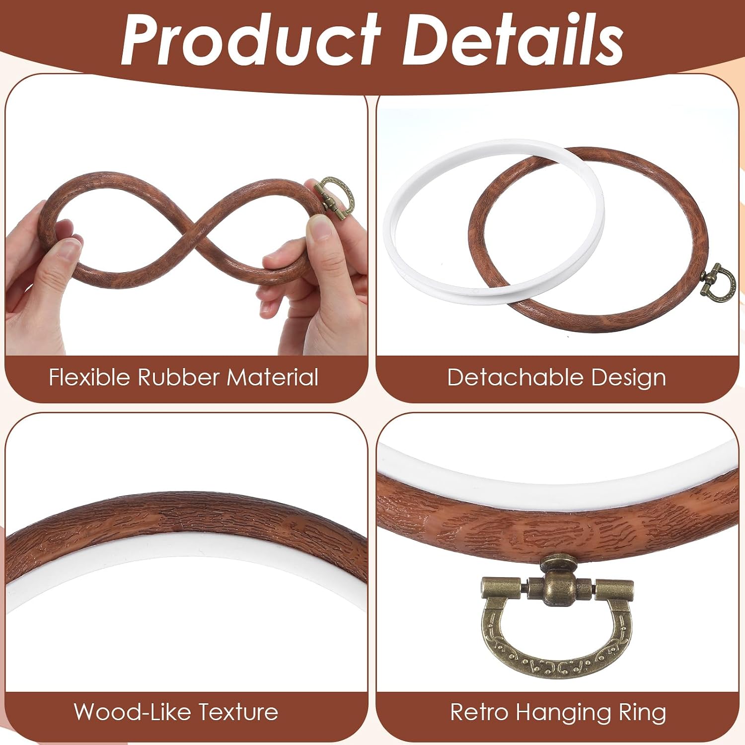 10 Pcs Embroidery Hoops Frame, 5 Inch Round Imitated Wood Circle Cross Stitch Hoop Ring for Embroidery Art Craft Handy Sewing Decoration