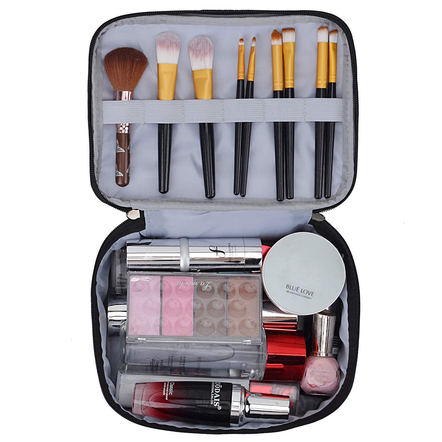 Viulvuk Luxury Double Layer Makeup Pouches for Women | Premium Cosmetic Bags for Girls | Toiletry Kit Pouch with Brush Holder | Travel Wash Bag and inner ware storage organizer - Black Diamond 2