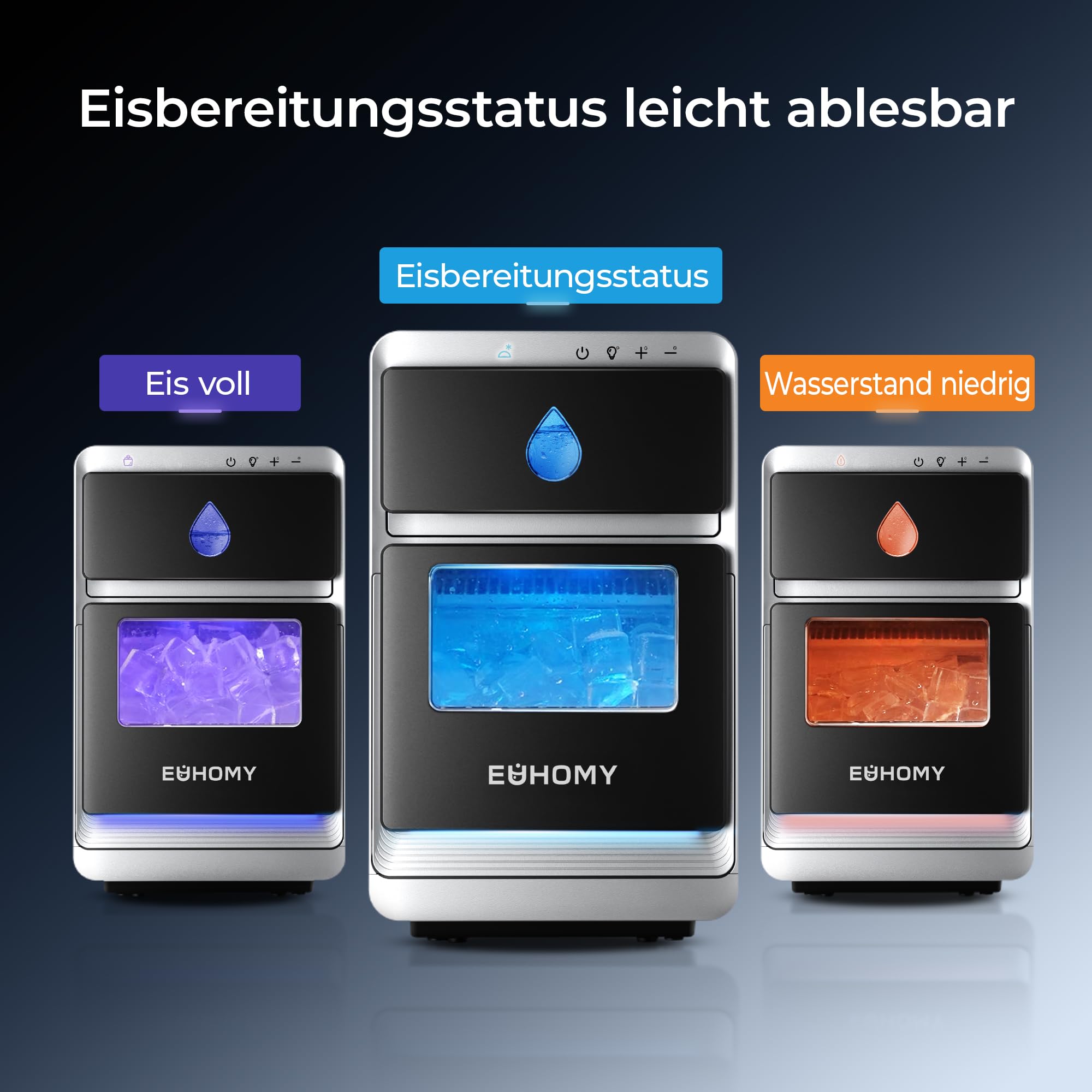 EUHOMY Tragbarer LunaArc™ Crescent Eiswürfelmaschine mit Kristall-Halbmond, 1600 Stück/Tag, fertig in 12 Minuten, automatische Tiefenreinigung, Eiswürfelmaschine für Whiskey/Kaffee/Softdrinks