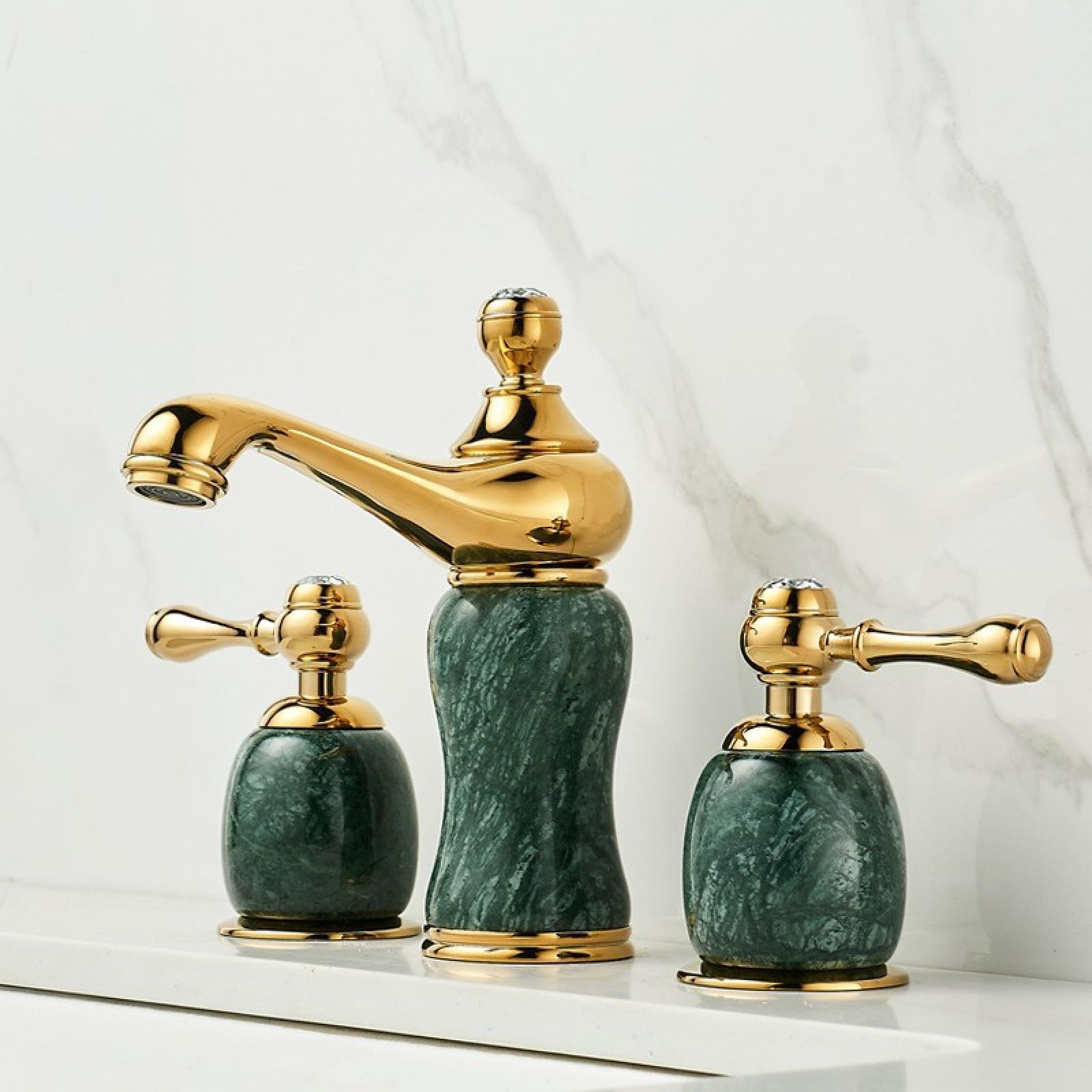 Bathroom Bronze, Marble, Jade Three-Hole Faucet