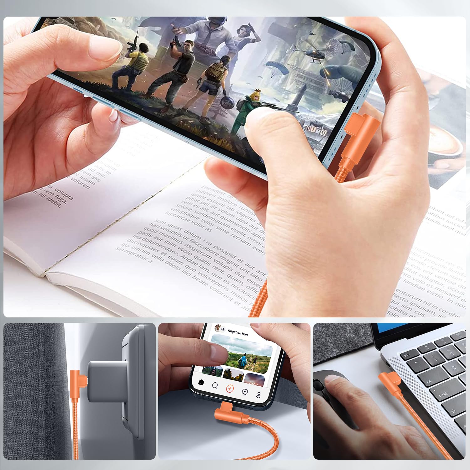 APFEN Cavo USB C da 3 m, confezione da 3 cavi di ricarica rapida da 60 W in nylon intrecciato C a C a 90 gradi tipo C cavo di ricarica rapida per iPhone 17/17Air/17 Pro Max/16/16 Plus/16 Pro Max/15/15