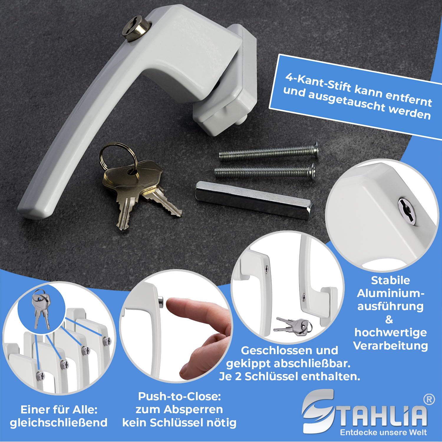 Stahlia Abschließbare Fenstergriffe Aluminium (8 Stück) Weiß ergonomisch Druckknöpfe Balkontürgriff Fenstersicherung Fensterbeschläge Fensterschloss