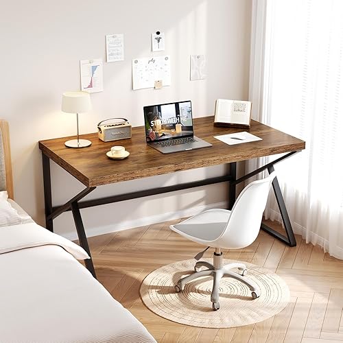 Miniatura 9 de HSH Escritorio rústico marrón, escritorio industrial para computadora de oficina en casa, mesa de computadora de metal y madera estilo granja,