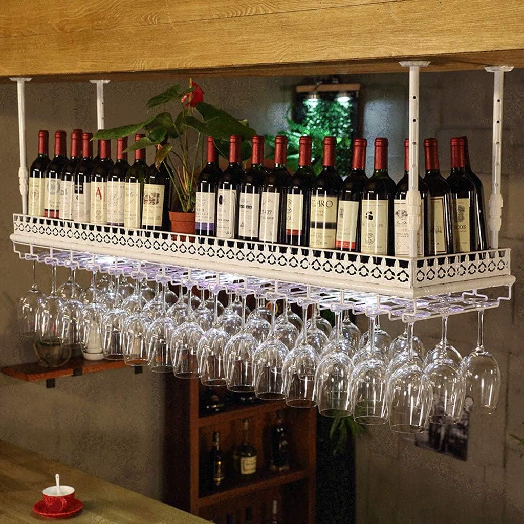 Bottle Holder Glass Holder Wine Rack Hanging Hanger Iron Wine Glass Rack Upside Down Stemware Holder Wine Storage (White 60 cm)