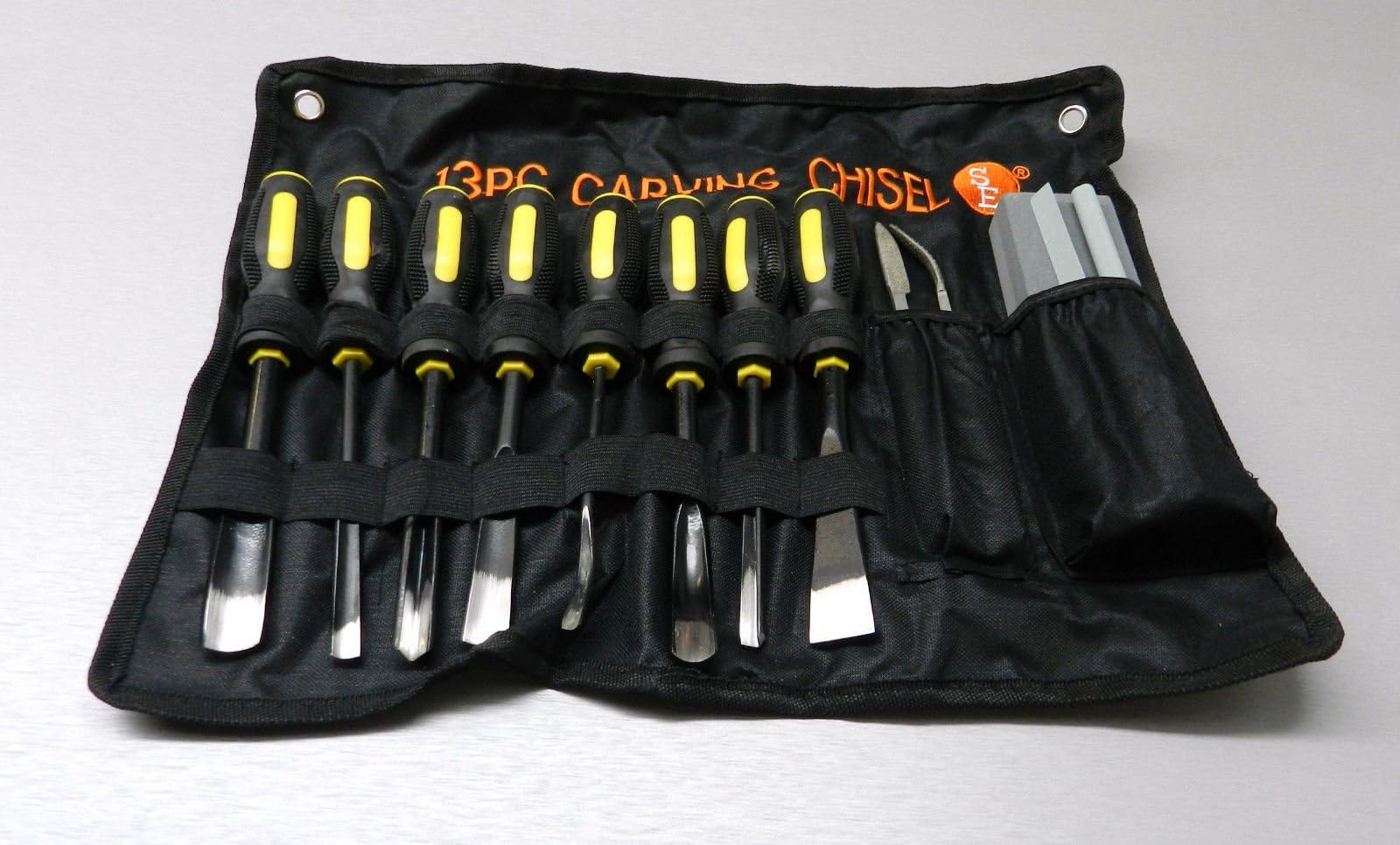 13PC Professional Wood Carving Hand Chisel Files Sharpening Stone Tool Set with Canvas Pouch