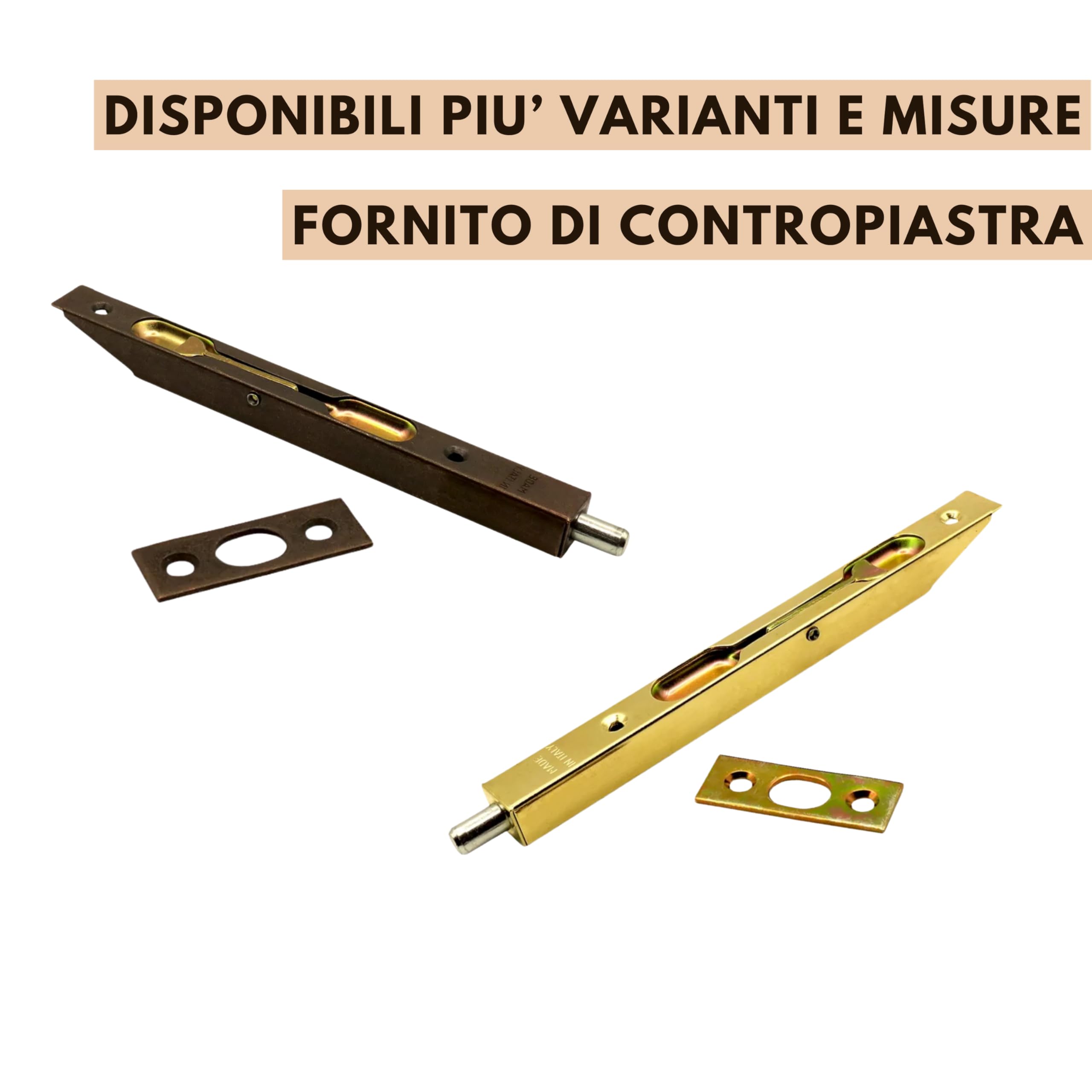 Catenaccio a Leva in Acciaio - Installabile su Porte in Legno da 16 mm - Colori e Lunghezze Differenti - Bronzato - 20 cm