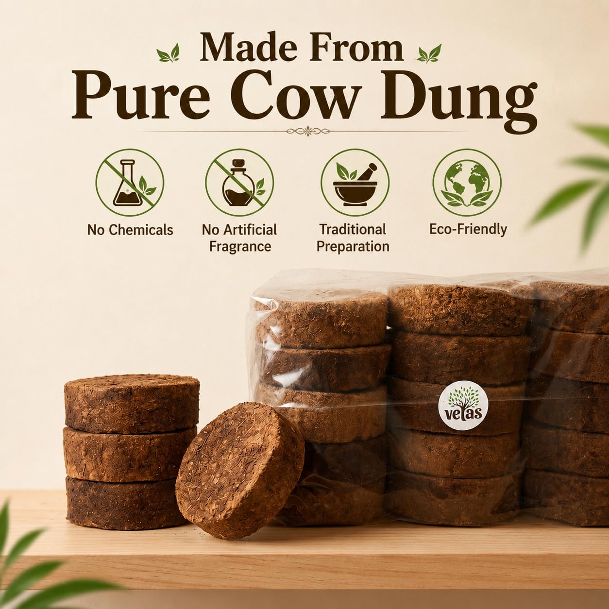VETAS Cow Dung for Pooja,Gobar ke Upale,kande for Havan Puja(Pack of 30) 2