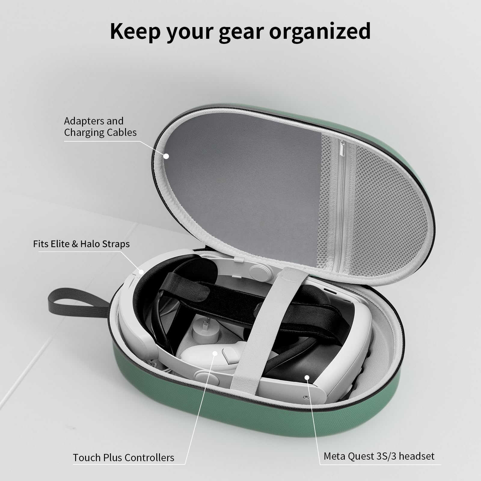 annapro Tragetasche für Meta Quest 3, kompatibel mit Quest 3 Headset mit Elite-Gurt, Controllern und anderem Zubehör, Hartschalentasche und überlegener Schutz für Reisen, Dunkelnachtgrün