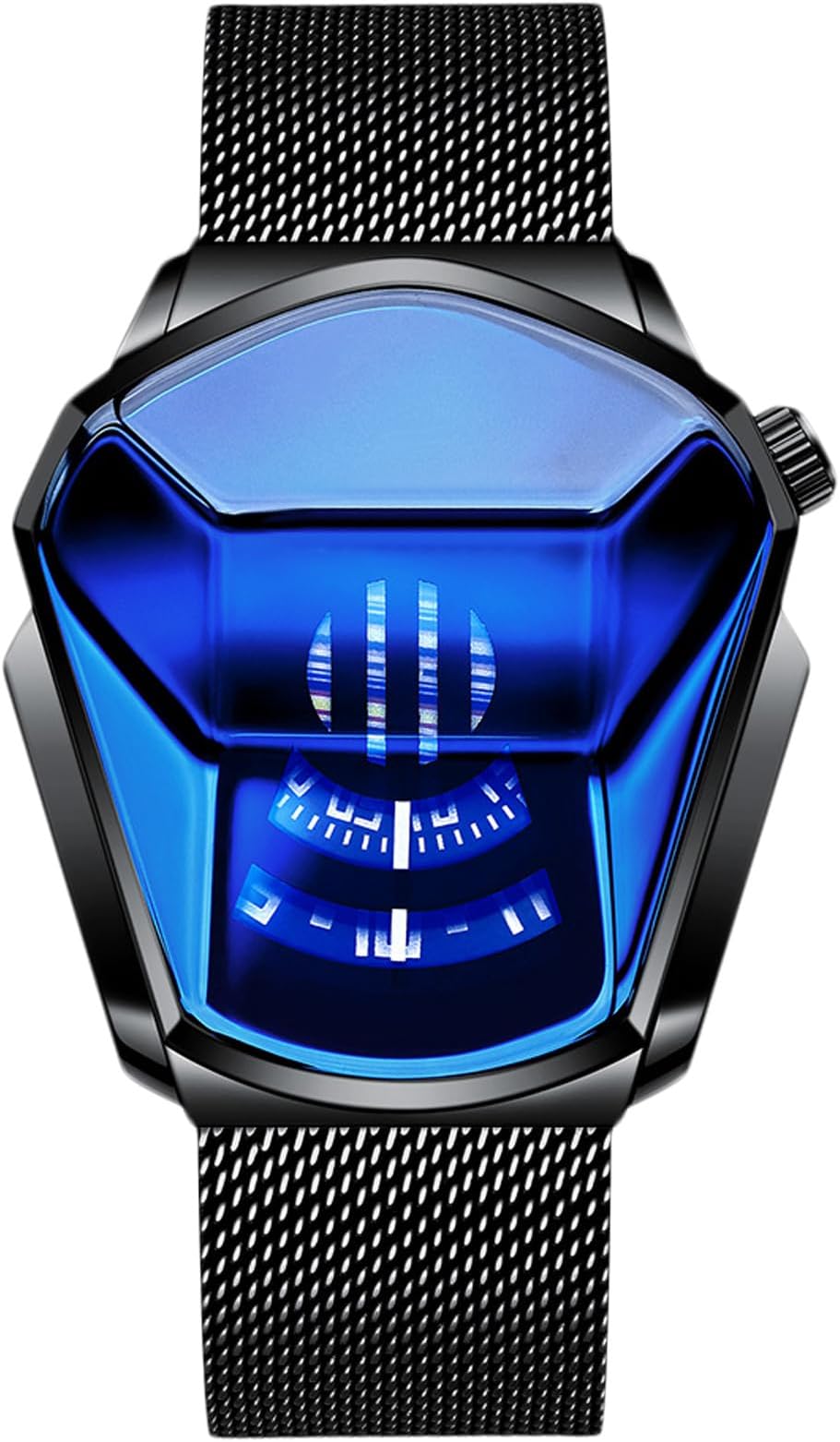 Fashion Men's Watches Analog Quartz Watch Cool Creative Wristwatch with Stainless Steel Mesh Brecelet Sport Watch for Men, Black Blue B, Quartz Watch