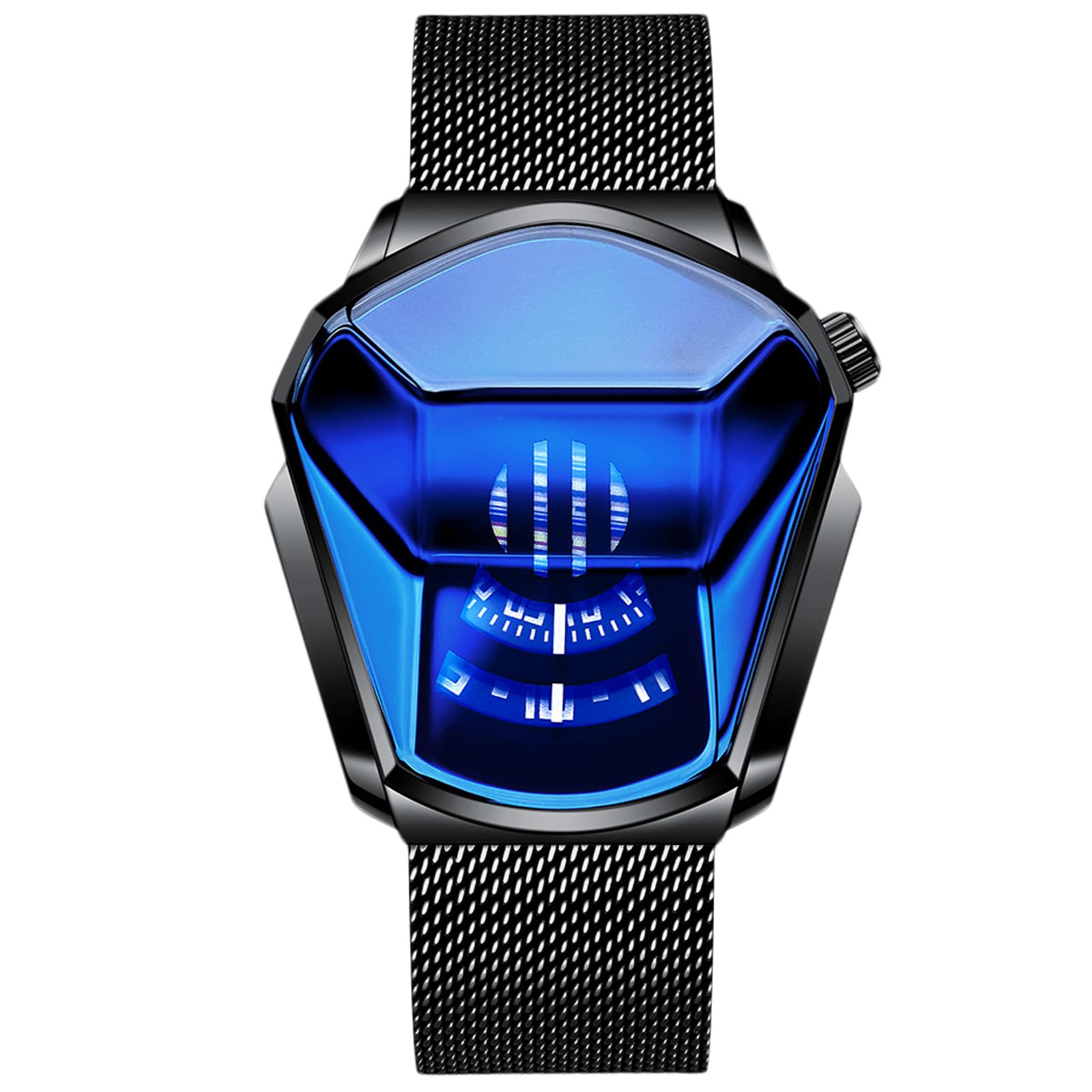 Fashion Men's Watches Analog Quartz Watch Cool Creative Wristwatch with Stainless Steel Mesh Brecelet Sport Watch for Men, Black Blue B, Quartz Watch
