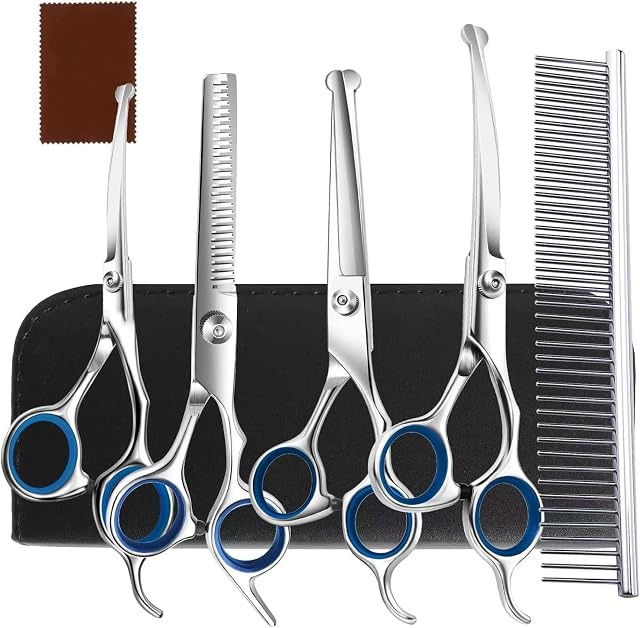 Professionnel 6 in1 Kit ciseaux pour chiens, Ciseaux enduits de titane pour chiens pour chiens