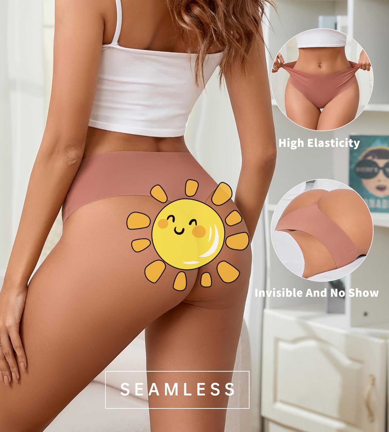 Thongs for Womens Seamless High Waisted Underwear Breathable No Show Panties 6 Pack1 M - Image 3