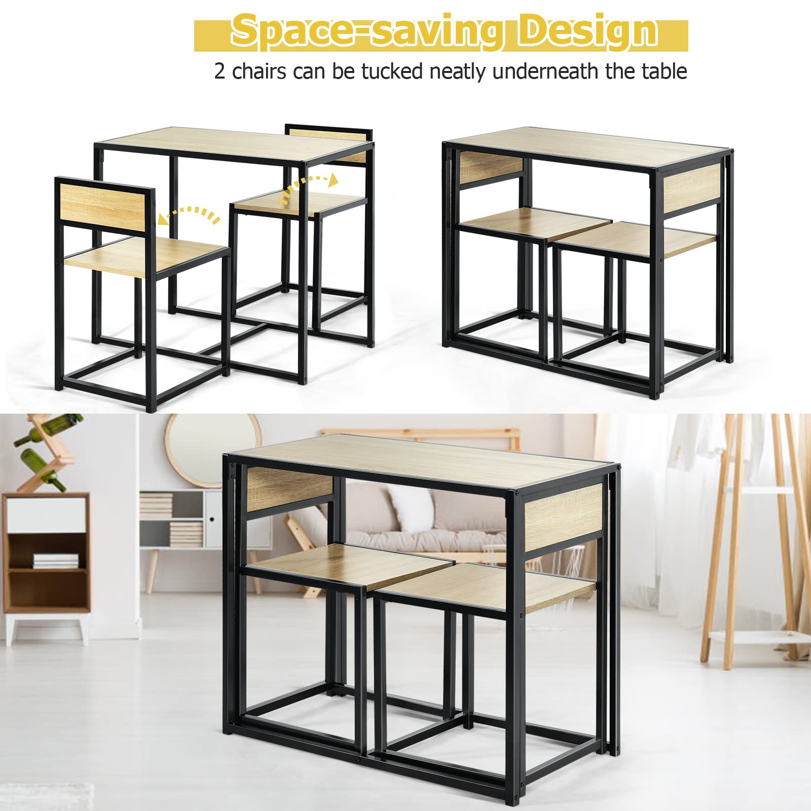 Set Tavolo Da Pranzo Con 2 Sedie LIFEZEAL - Design Moderno In Metallo E Legno, Ideale Per Cucina E Balcone