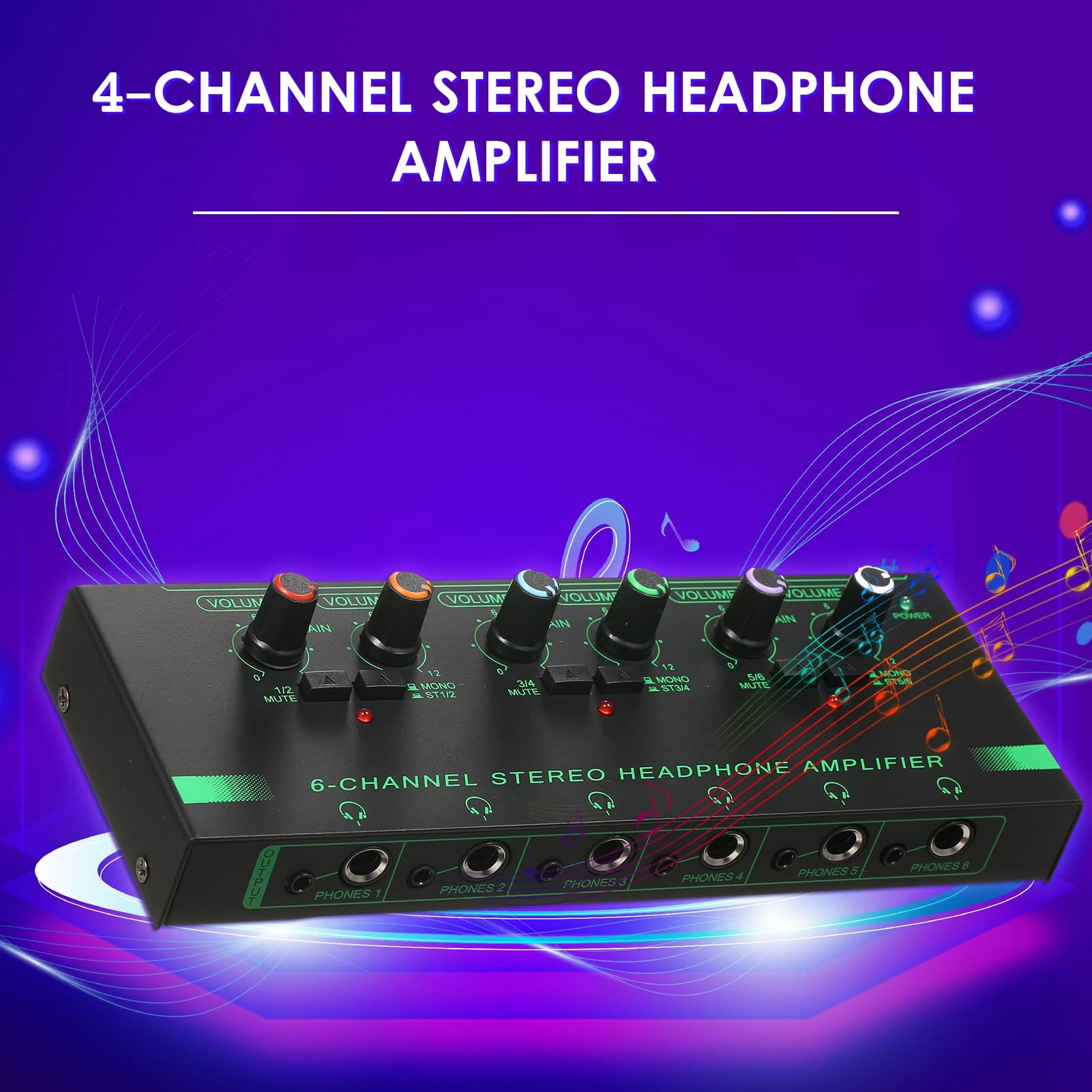 SEAFRONT Amplificador de Auriculares Estéreo de 6 Canales, Diseño de Metal Ultra Compacto, Control de Volumen para Uso de Estudio y Escenario