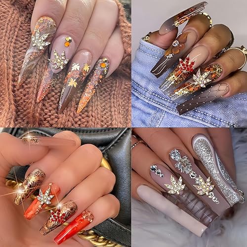 Miniatura 2 de Dijes de uñas de hoja de arce de otoño, 12 piezas de hojas de arce rojo plateado, suministros de arte de uñas, joyería de aleación 3D para mujeres,