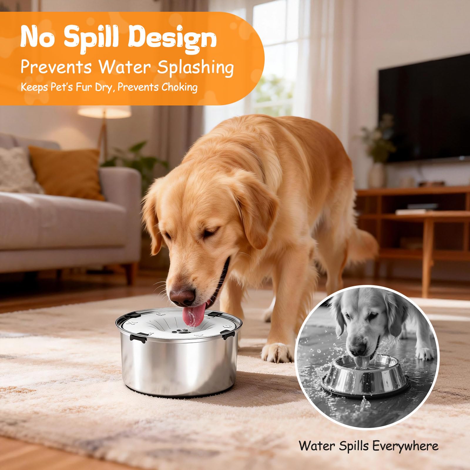 Comedero para perros, antigolpes, para razas medianas y grandes, 5,68 l, antideslizante, acero inoxidable 304, color gris claro
