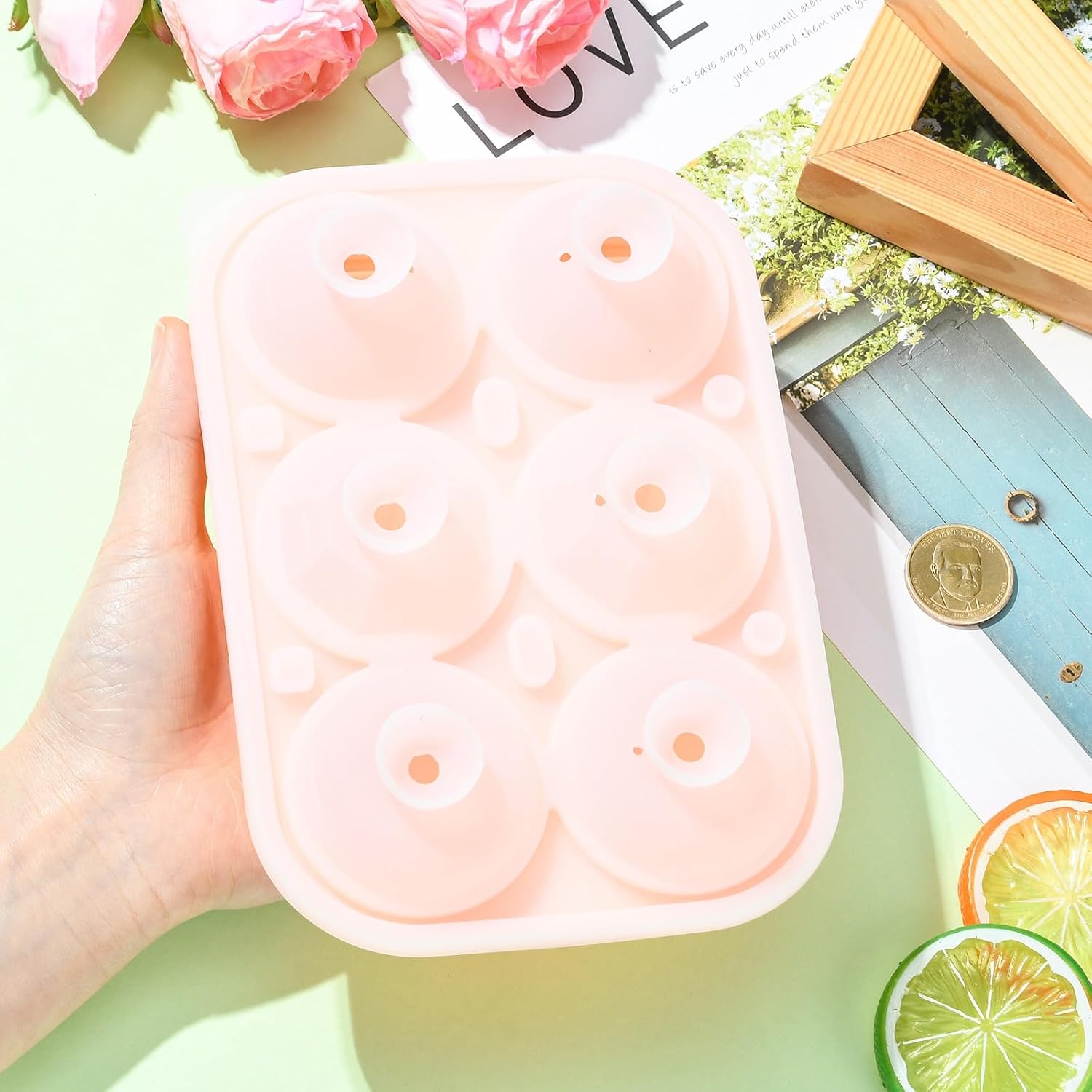 Stiesy Ice Ball Silicone Moulds Diamond Round Rose Shape Ice Cube Mould with Lid Large Ball Ice Trays Silicone Molds for Freezer Jelly Milk Juice Coffee Chilling Cocktails Whiskey Chocolate