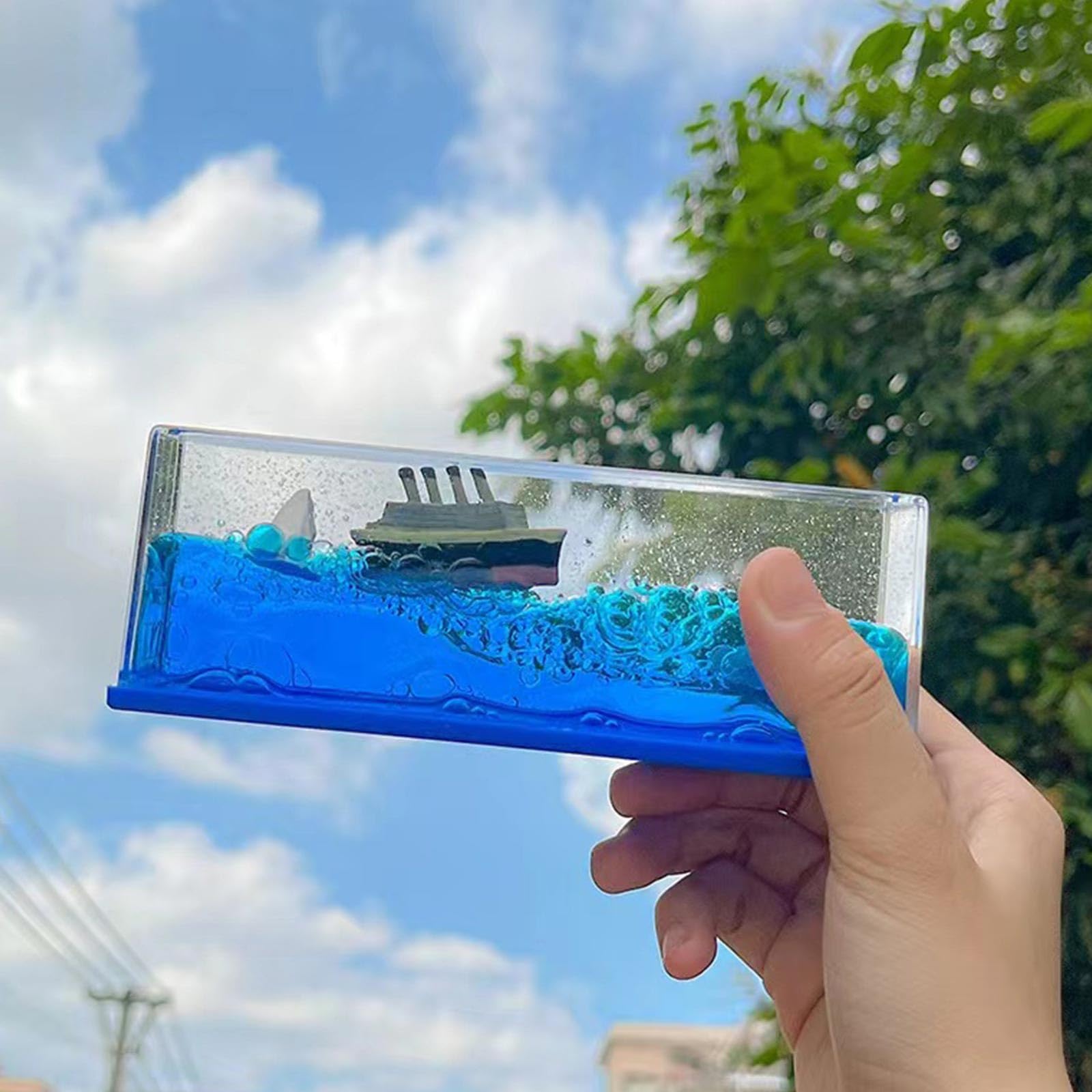 Unsinkable Titanic Cruise Ship in a Bottle - Cruise in Ocean Wave Desk Decor for Home Office Decorations, Unique Birthday Gifts for Men Women Titanic Lovers, Liquid Motion Art Desktop Ornament