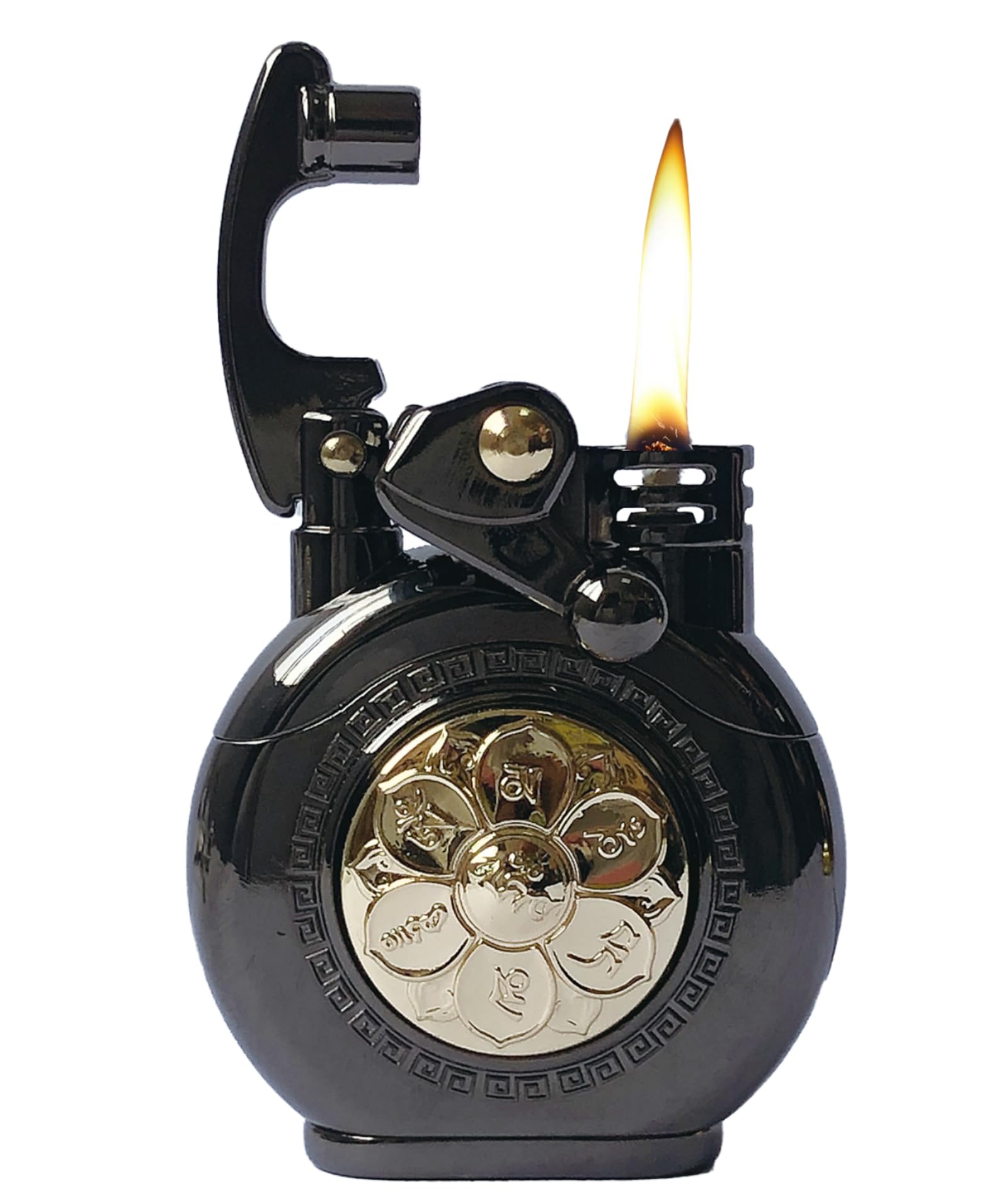 Ewoke Black+Gold A Vintage Trench Lighter Kerosene Lighter Cool Kerosene Lighters Reusable Soft Flame Antique Gifts (Black+Gold A)