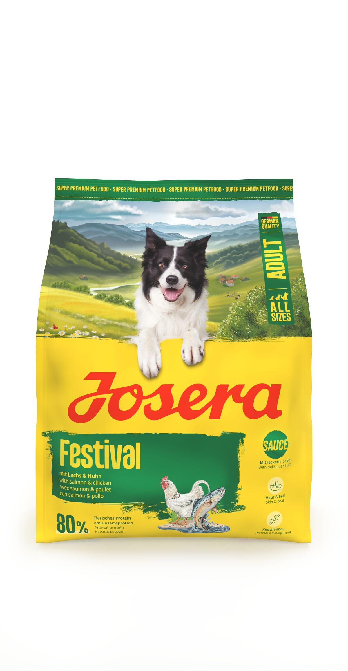 JOSERA Adult Festival łosoś i kurczak (1 x 900 g) | sucha karma premium dla dorosłych, wybrednych, aktywnych psów | bogata w energię | w pysznym sosie również do namaczania | bezglutenowa | 1 sztuka