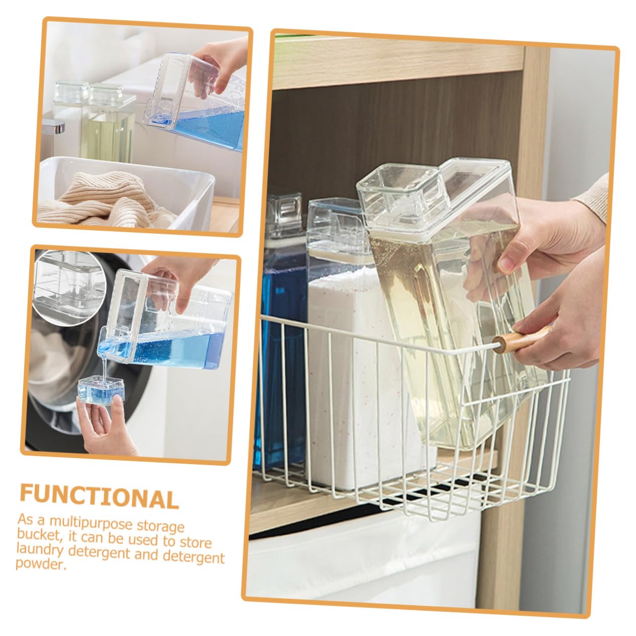 Dispenser per Detersivi Lavanderia 2 Pezzi in Pet Resistente e Antiperdite, Contenitore Trasparente Salvaspazio per Detersivo Liquido in Polvere la Casa