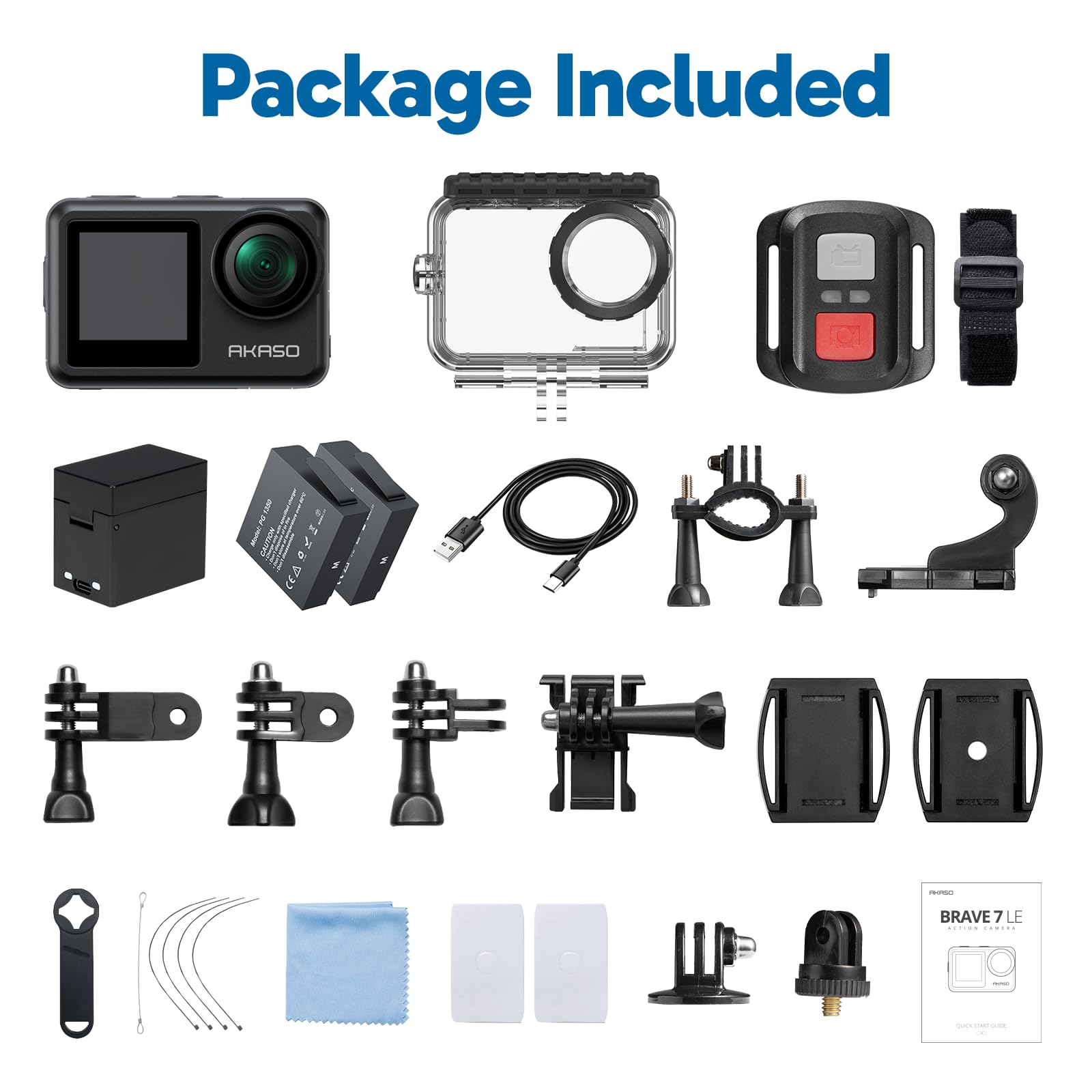 AKASO Brave 7 LE Action Cam 4K 30FPS 20MP WiFi, kamera nurkowa 40M z ekranem dotykowym IPX7, kamera stabilizująca EIS 2.0 z podwójnym ekranem i pilotem do pływania, surfowania i nurkowania