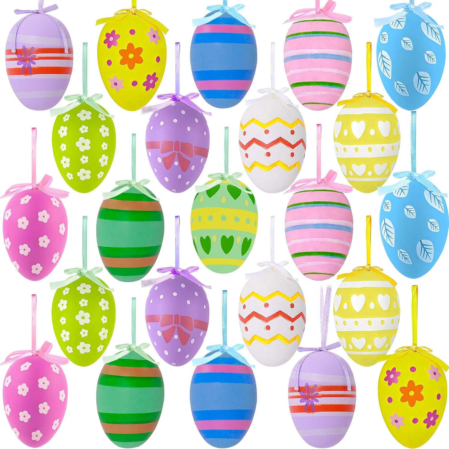 24 Pieces Easter Hanging Eggs Colorful Easter Decorations Tree Ornaments Spring Party Favors Supplies Home Decor