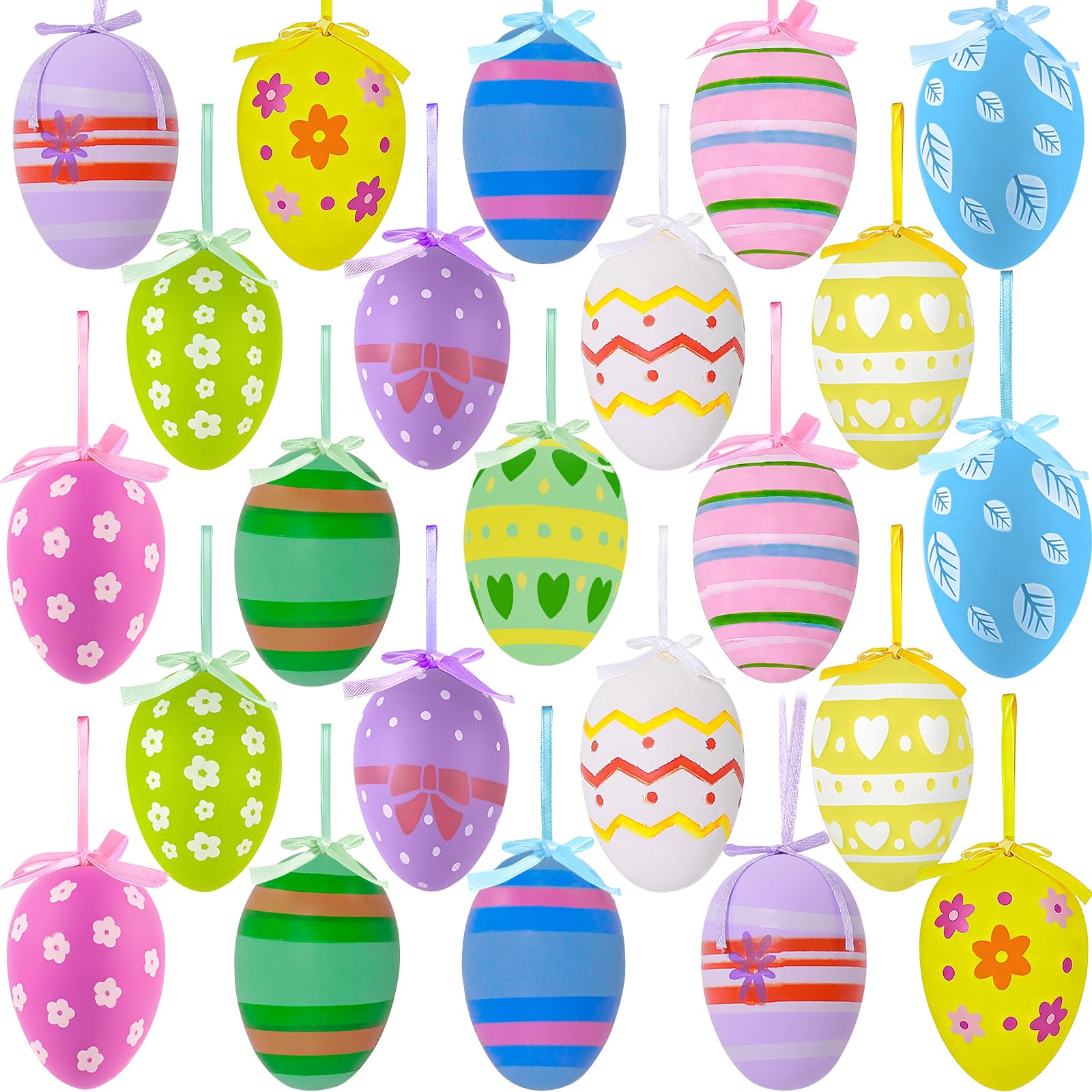 24 Pieces Easter Hanging Eggs Colorful Easter Decorations Tree Ornaments Spring Party Favors Supplies Home Decor