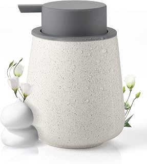 Foam Hand Soap Dispenser - 12 oz Bathroom Lotion Hand Pump Dispenser, Ceramic Foaming Soap Dispenser with Grey Removable Pump for Kitchen Hand Wash Dispenser, Speckled Matte Beige
