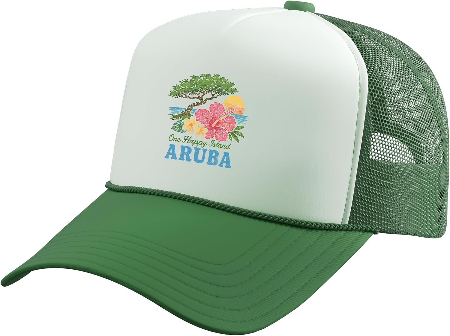 Aruba Retro Vintage Tropical Beach Vacation Trucker Hat with Adjustable Mesh Back
