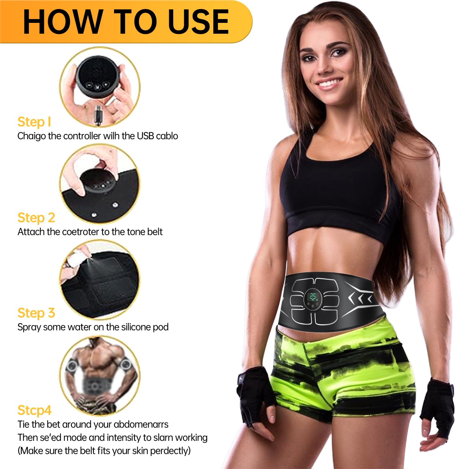 Stimulator ABS Bauchmuskelstimulator, EMS-Muskelstimulator, Bauchtrainingsgürtel für Männer und Frauen, tragbares Fitnessgerät, Büro und Zuhause für Bauch, Arme und Beine