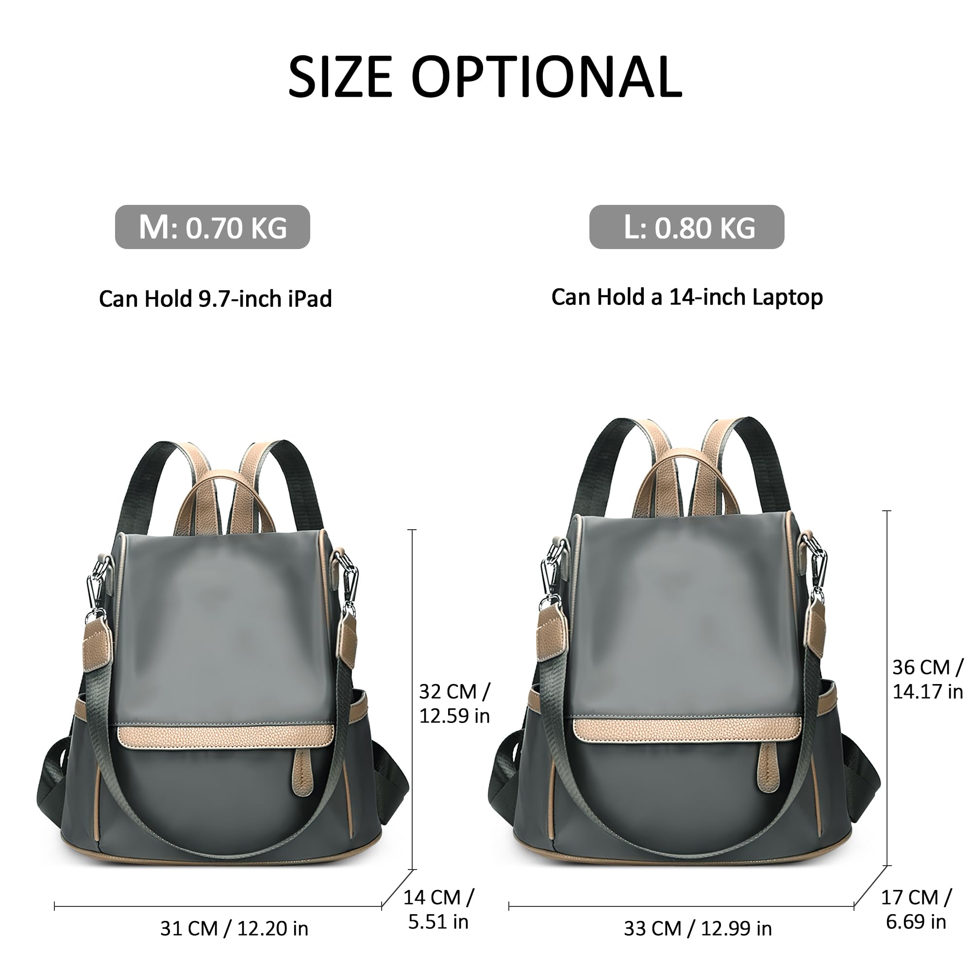 Antifurto Zaino da Donna Zaino Viaggio Borsa a Tracolla Zaino per Donna Leggero Grande Capacità Impermeabile per Scuola Lavoro Datazione Studentessa Universitaria Grigio M