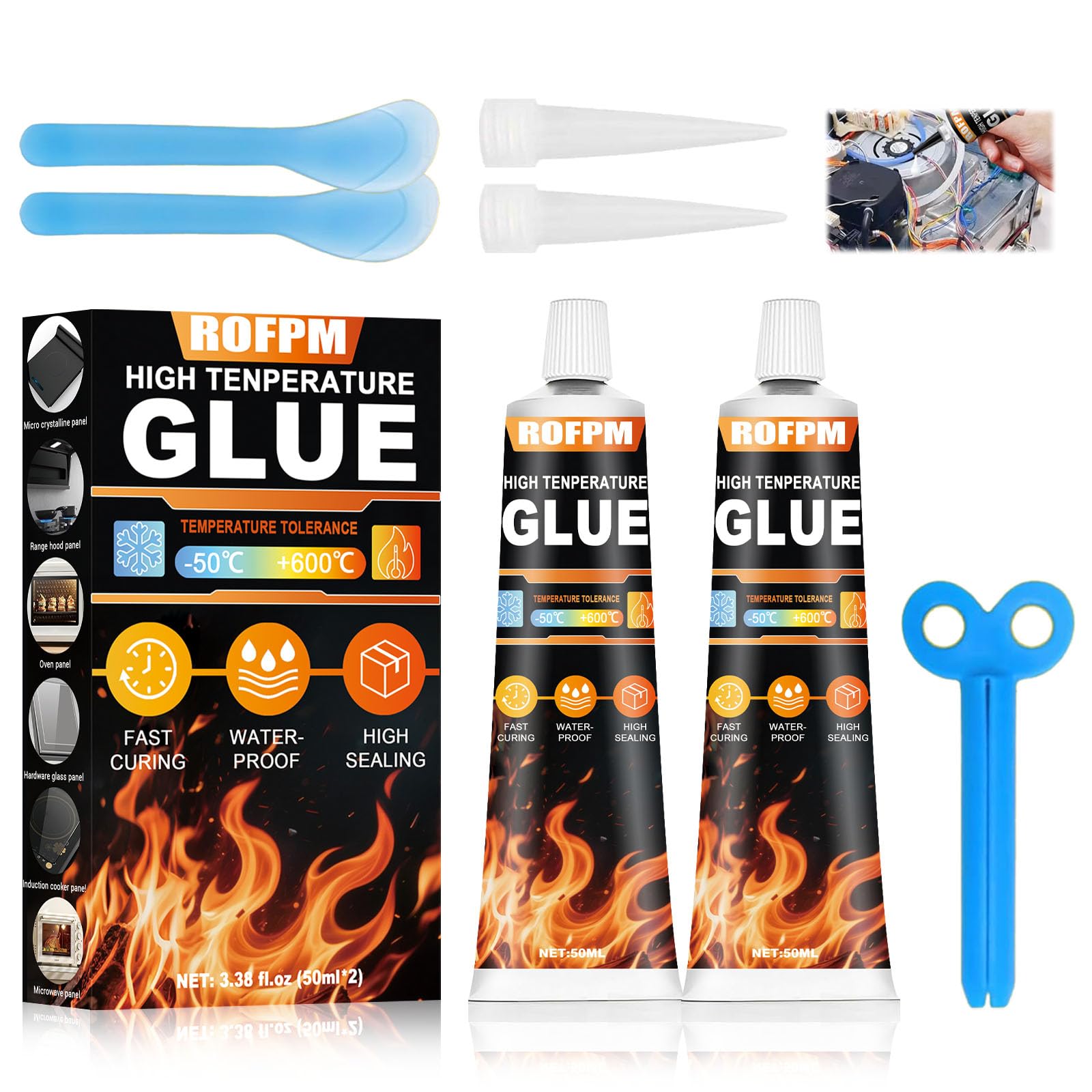 ROFPM Heat Resistant Silicone, High Temperature Silicone Sealant, High Temperature Heat Resistant Silicone, Oven Door Silicone Sealant for Sealing Glass Cooktops, Fireplace Surrounds Kitchen Fittings