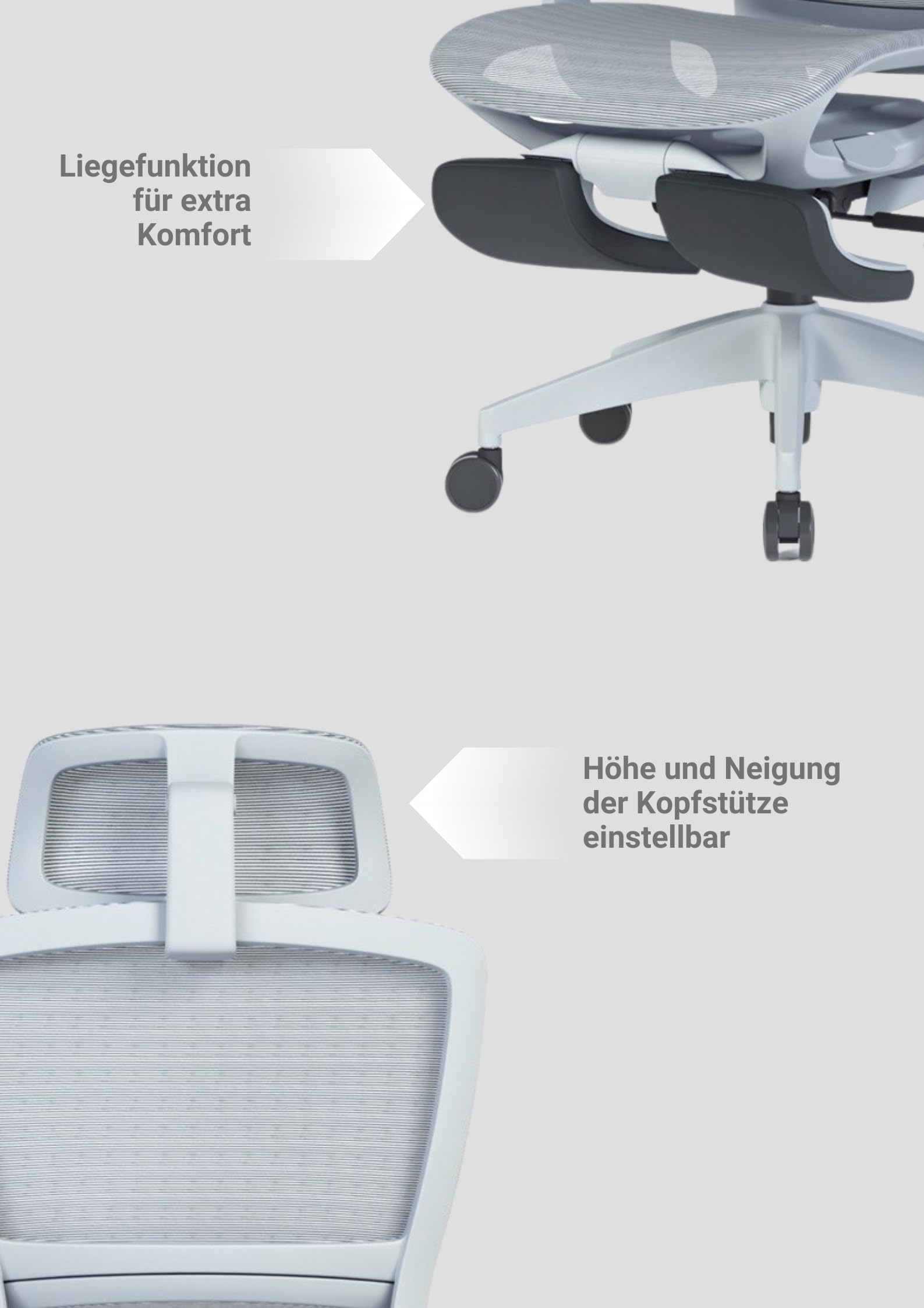 SEG Ergonomischer Bürostuhl mit Liegefunktion – Verstellbare Rückenlehne bis 135°, Höhenverstellbar, Drehstuhl mit Fußstütze, Bequemer Schreibtischstuhl für Home Office & Gaming
