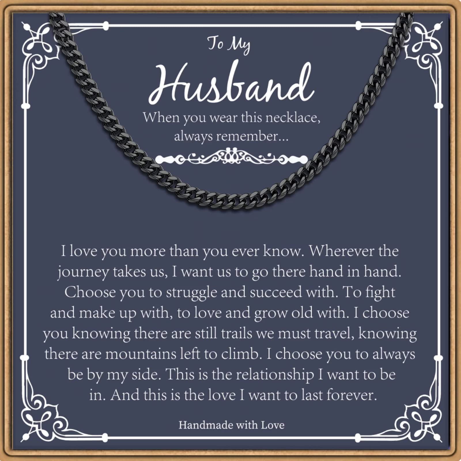 PAERAPAK Husband Gifts from Wife, Silver/Black Cross Necklace Cuban Chain for Husband, Anniversary Christmas Birthday Valentines Day Gifts for Him
