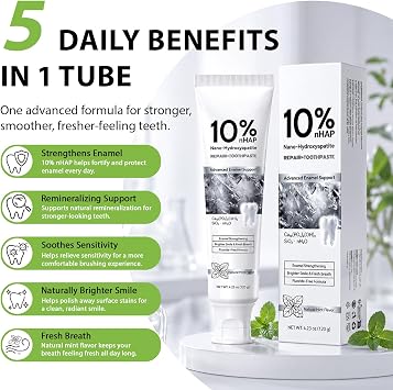 10% nHAp Hydroxyapatite Toothpaste - Fluoride-free Toothpaste with Hydroxyapatite for Sensitive Teeth & Enamel Care - Hydroxyapatite Toothpaste with Natural Peppermint Oil - 120 g (2)