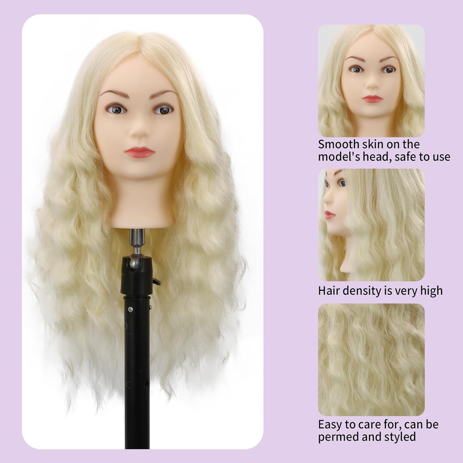 Mannequin Head Human Hair With 70% Real Human Hair Mannequin Head Human Hair 22inch Hairdresser Practice Training Head Cosmetology Manikin Doll Head (make-uped#613)