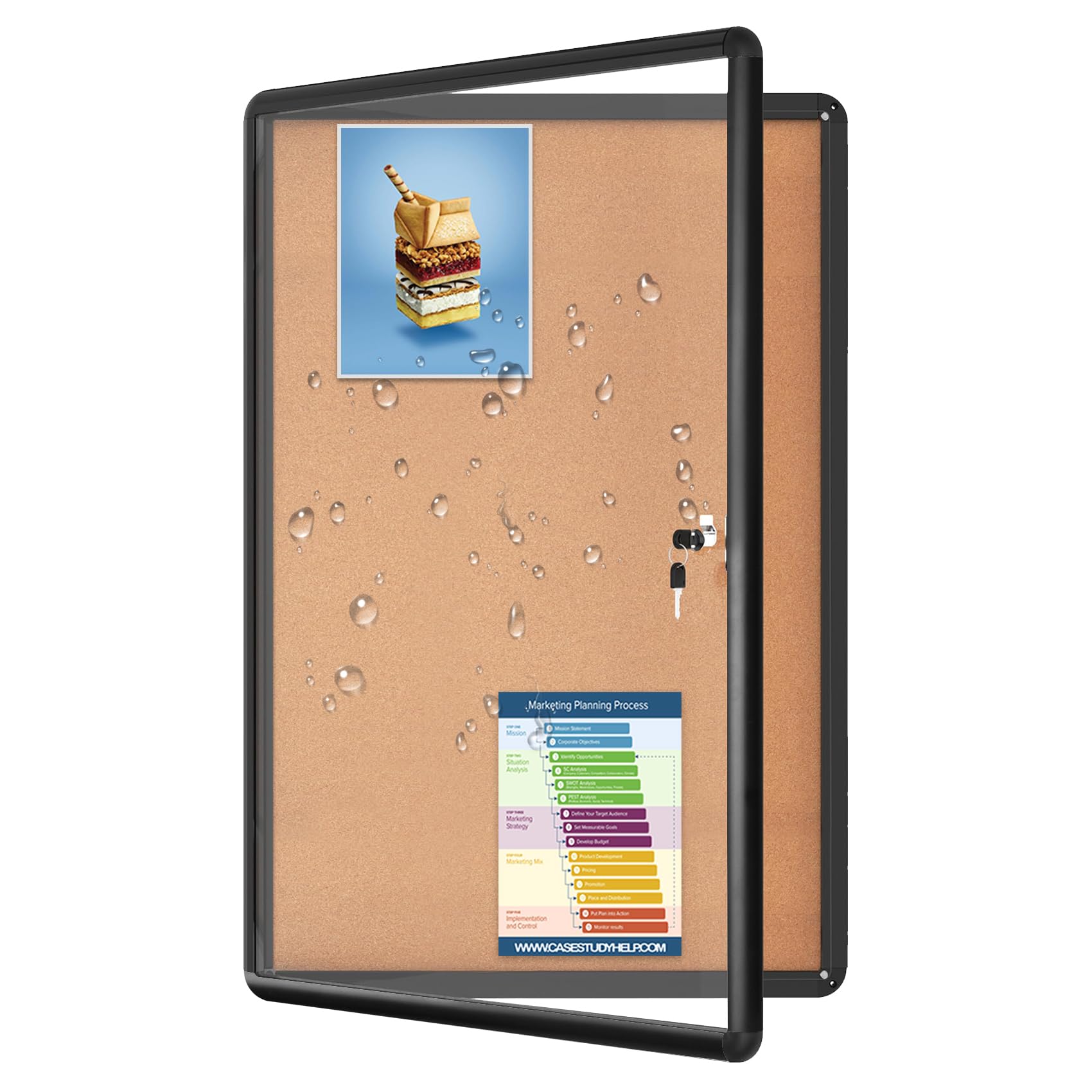 Magula 36"x24" Enclosed Bulletin Board Tamper-Proof Dispaly Case, Black Aluminium Frame, Shatter Resistant Lockable Bulletin Board, Enclosed Cork