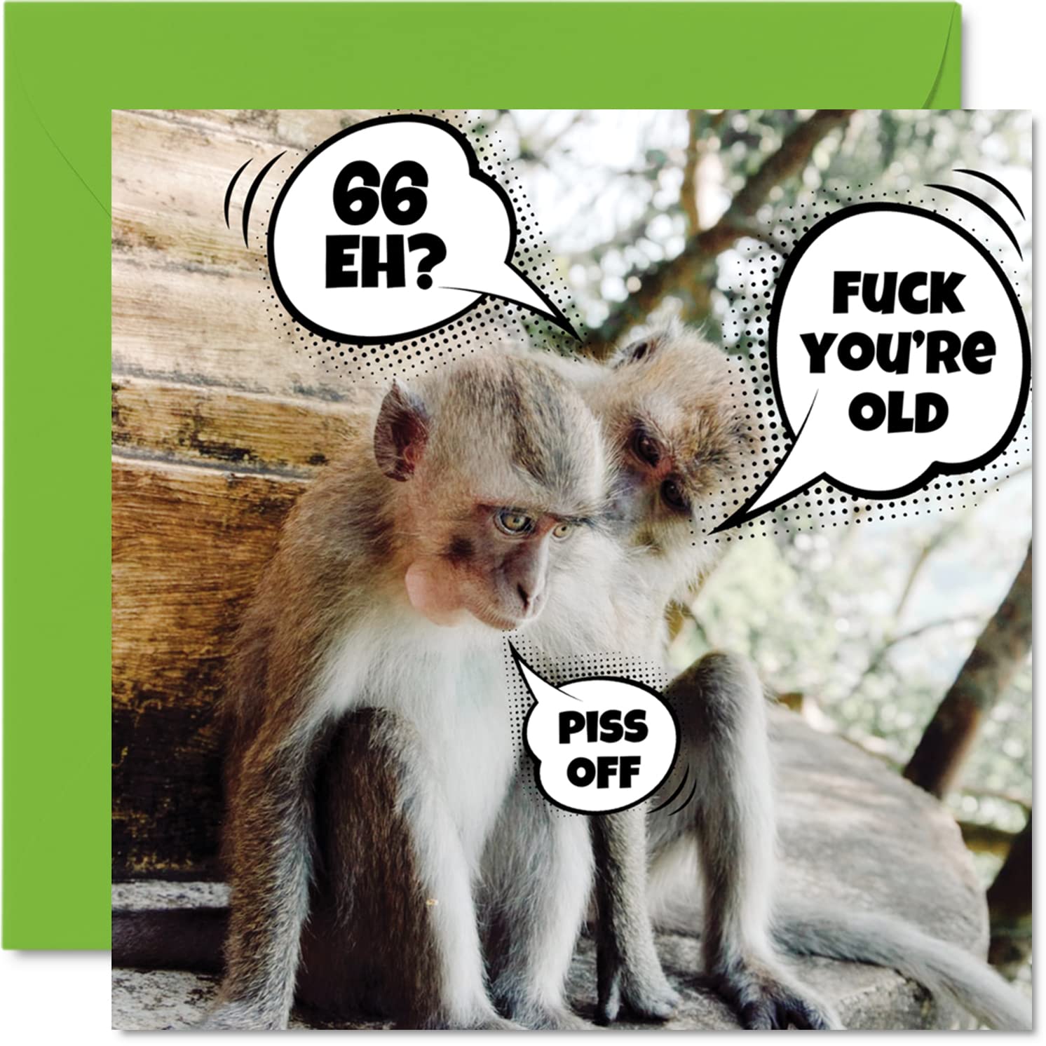 Funny 66th Birthday Cards for Men Woman - Old Monkeys - Happy Birthday Card for Dad Mum Grandad Nanny Grandma Gran Uncle Auntie Cousin, 145mm Rude Joke Offensive Humour Bday Greeting Cards