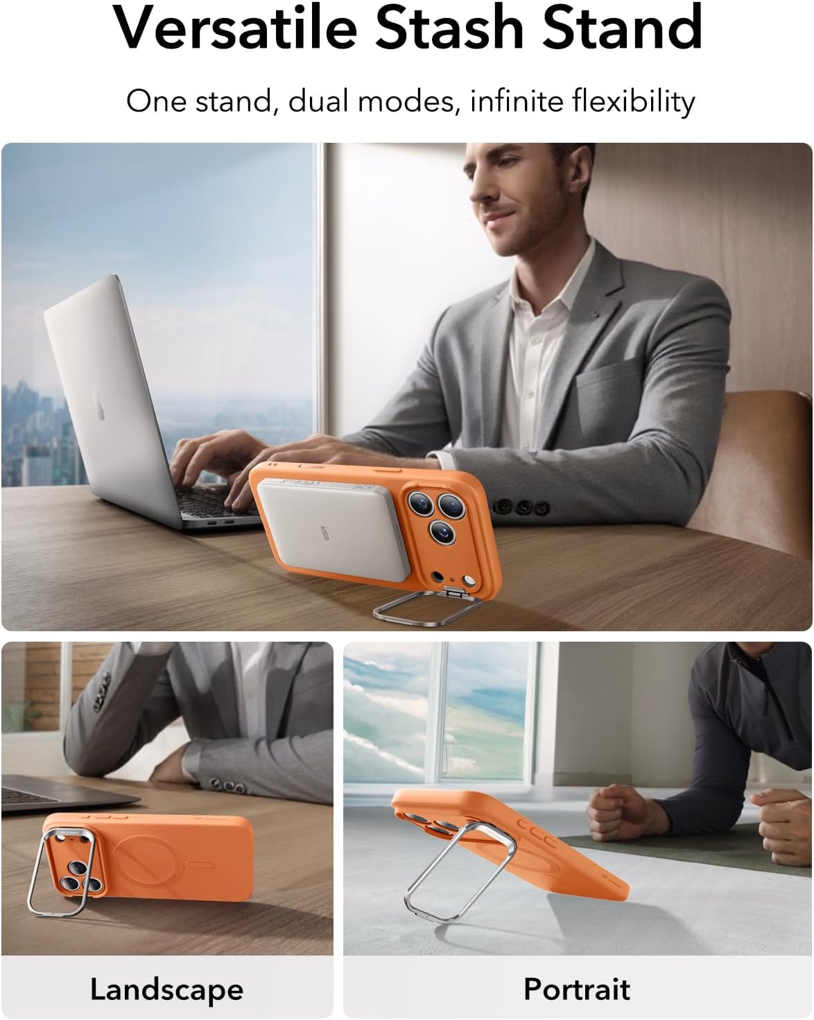 ESR Silicone Case for iPhone 17 Pro Max, Built-in Camera Stash Stand Compatible with MagSafe, Military-Grade Drop Protection Magnetic Phone Case for iPhone 17 Pro Max, Cloud Series, Orange - Image 6