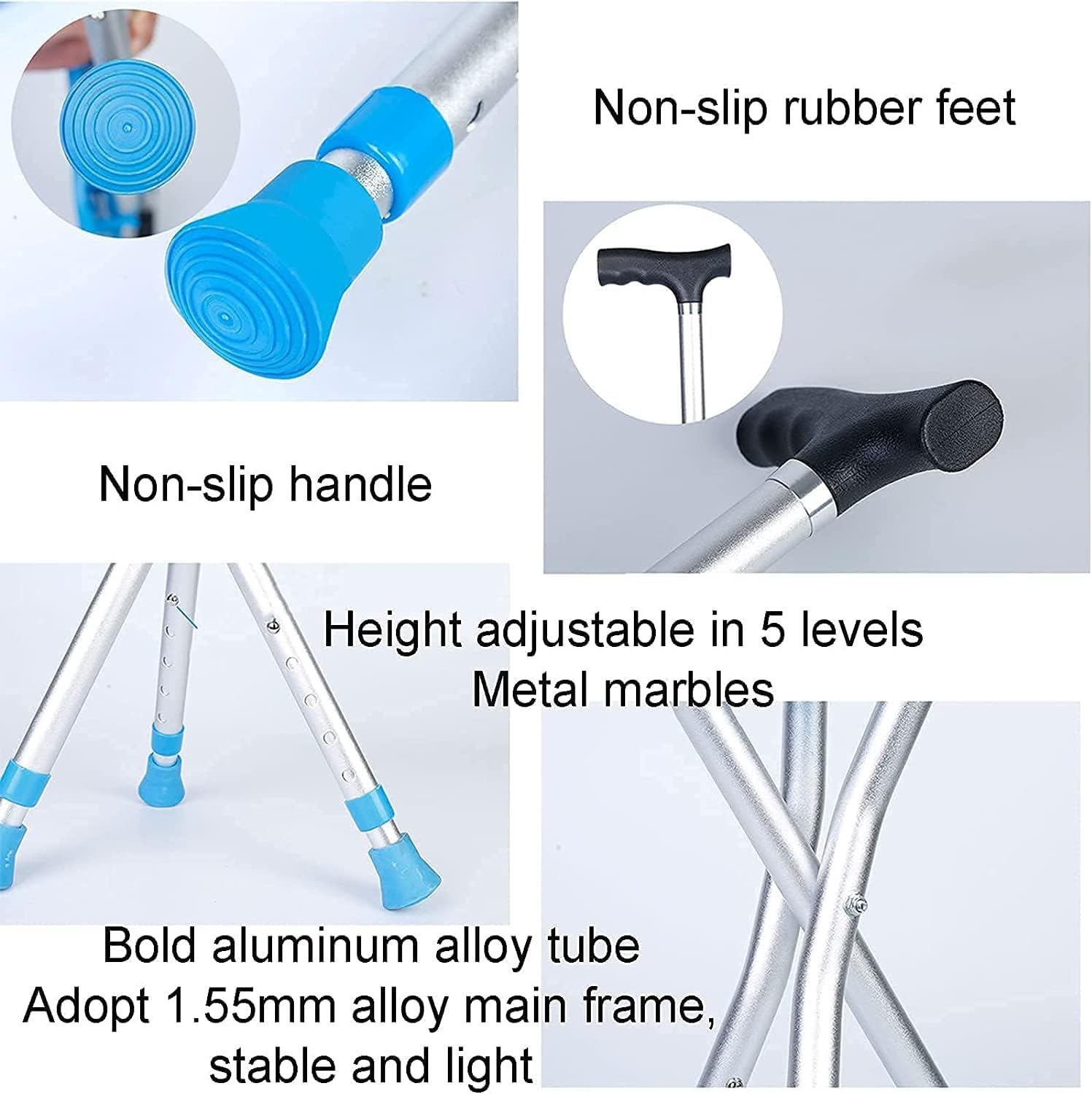 Taburete Plegable para Muletas Bastón para Trípode Bastón Ortopédico Ajustable A La Altura Ayuda para Caminar Silla Asiento Muleta Adecuado para La Pesca El Senderismo