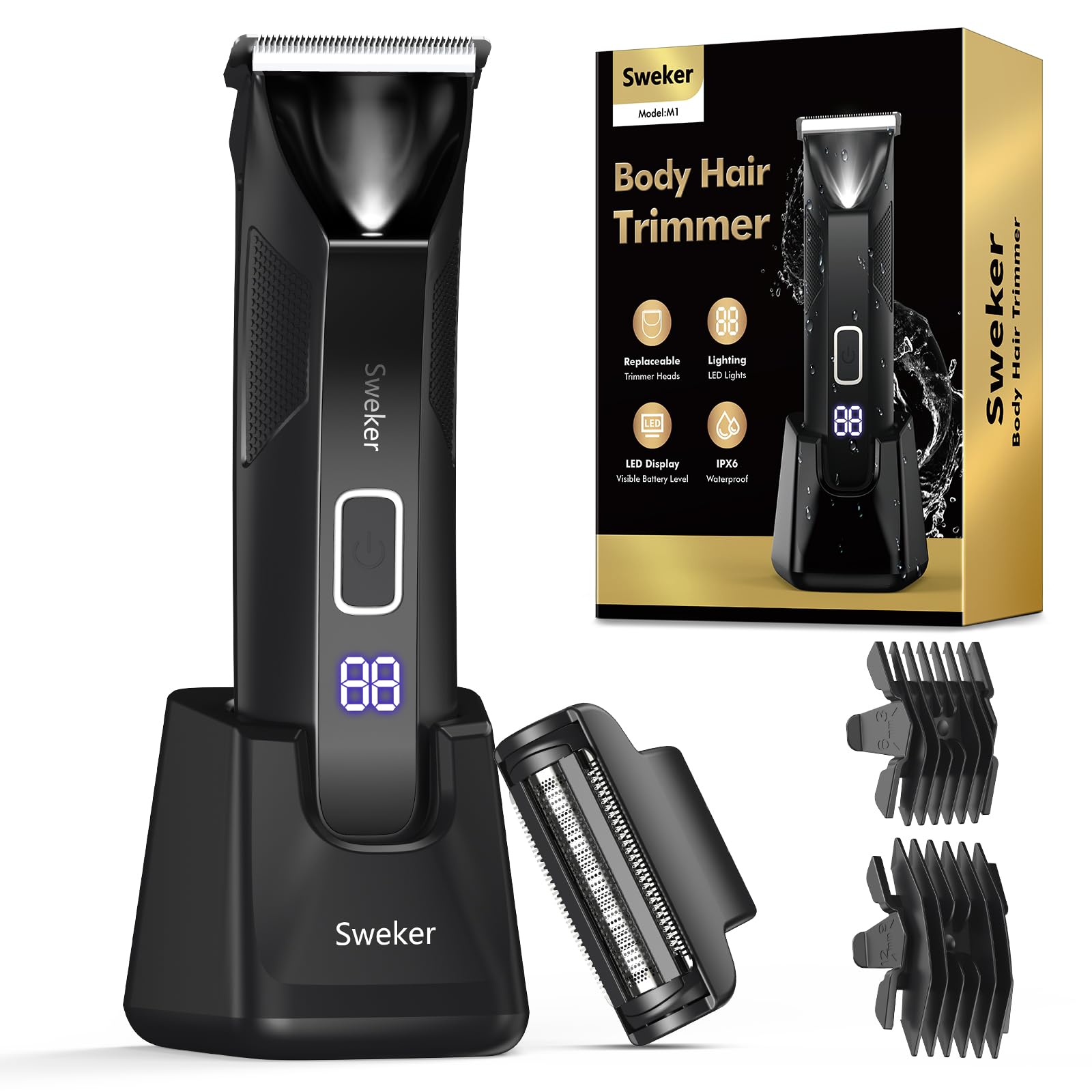 Body Hair Trimmer for Men, Manscape Ball Trimmer, 2-in-1 Body Pubic Hair Groomer and Groin Hair Shaver -Dual-Head Electric Razor for Men
