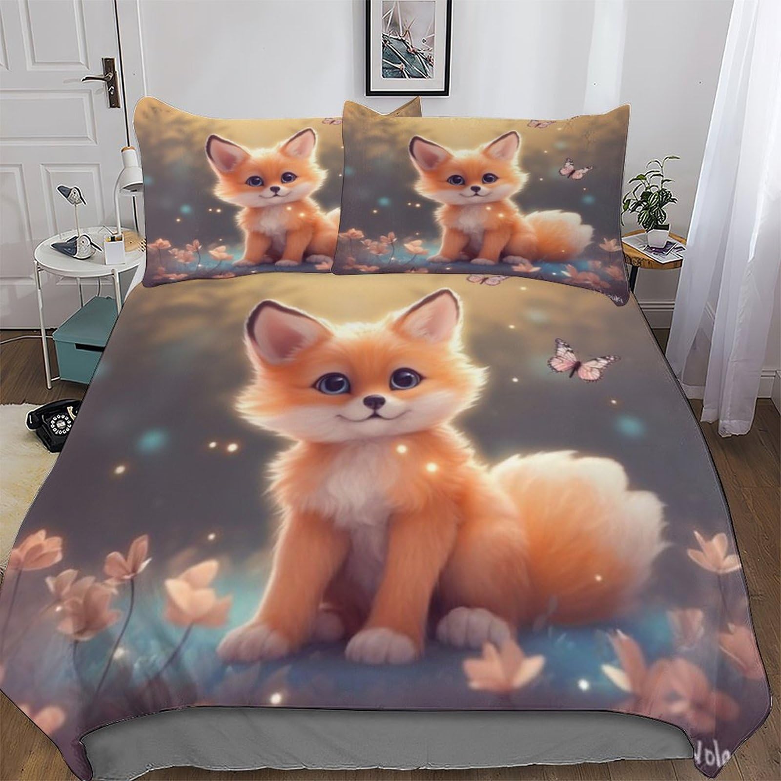 Parure de lit renard en microfibre 220x240 cm pour chambre d'enfant