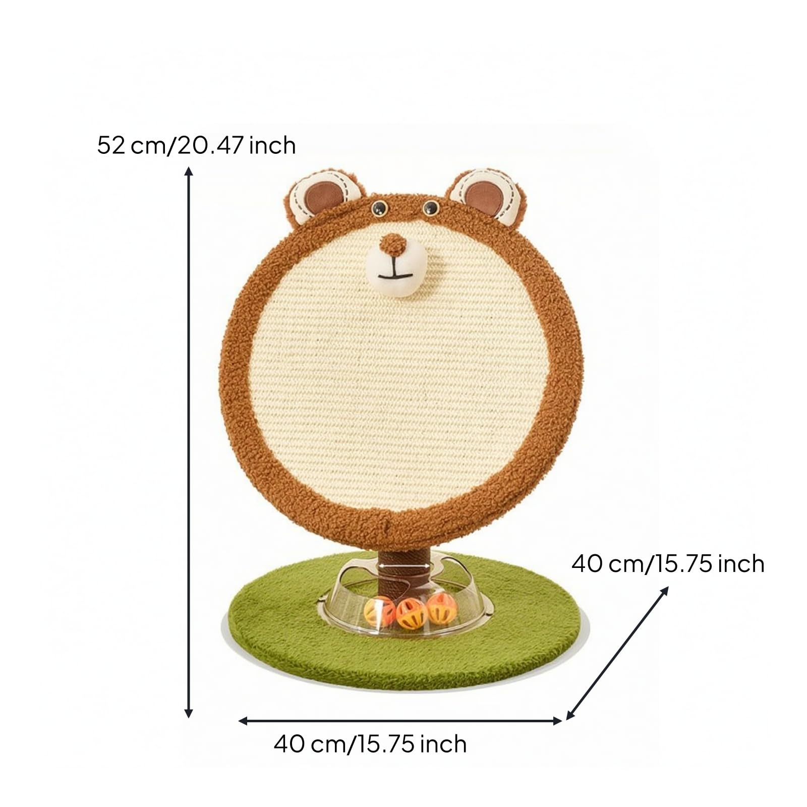 Rascador para Gatos Poste Tablero Juguete con Anillo con y Panel de Rascado de 40 Cm Marco Suave Tipo Felpa y Estructura Vertical Firme Estilo Tierno, 40 40 52cm, Oso