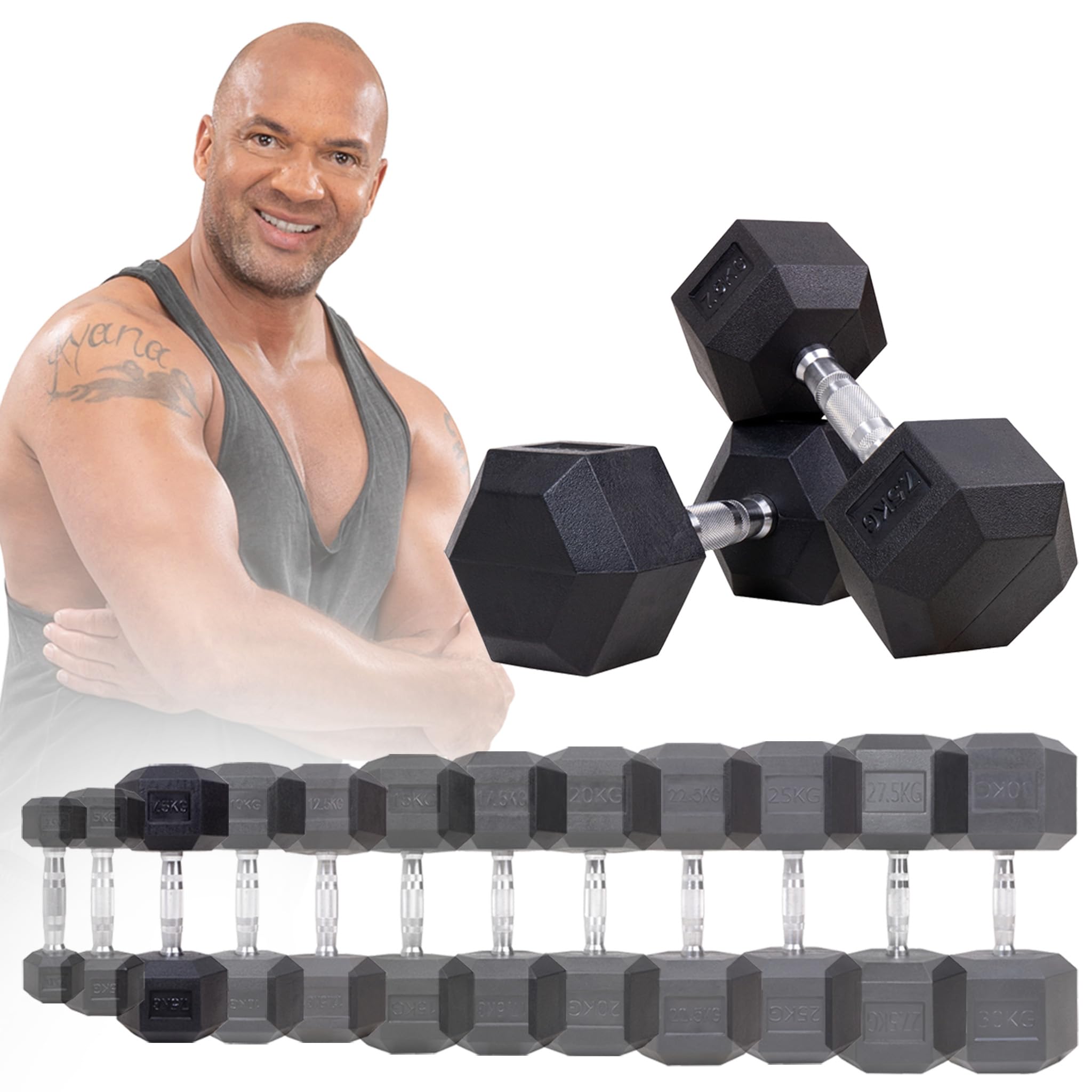 Miweba Sports Hexagon Hanteln HGH100 | 2,5-30kg - 𝐏𝐫𝐨𝐟𝐢 Hantel - Hantelset - Kurzhanteln - Gusseisen - Ergonomischer Griff - Einzelhantel - Hantel Set - Dumbbell (15.0 kg, Hantelpaar)