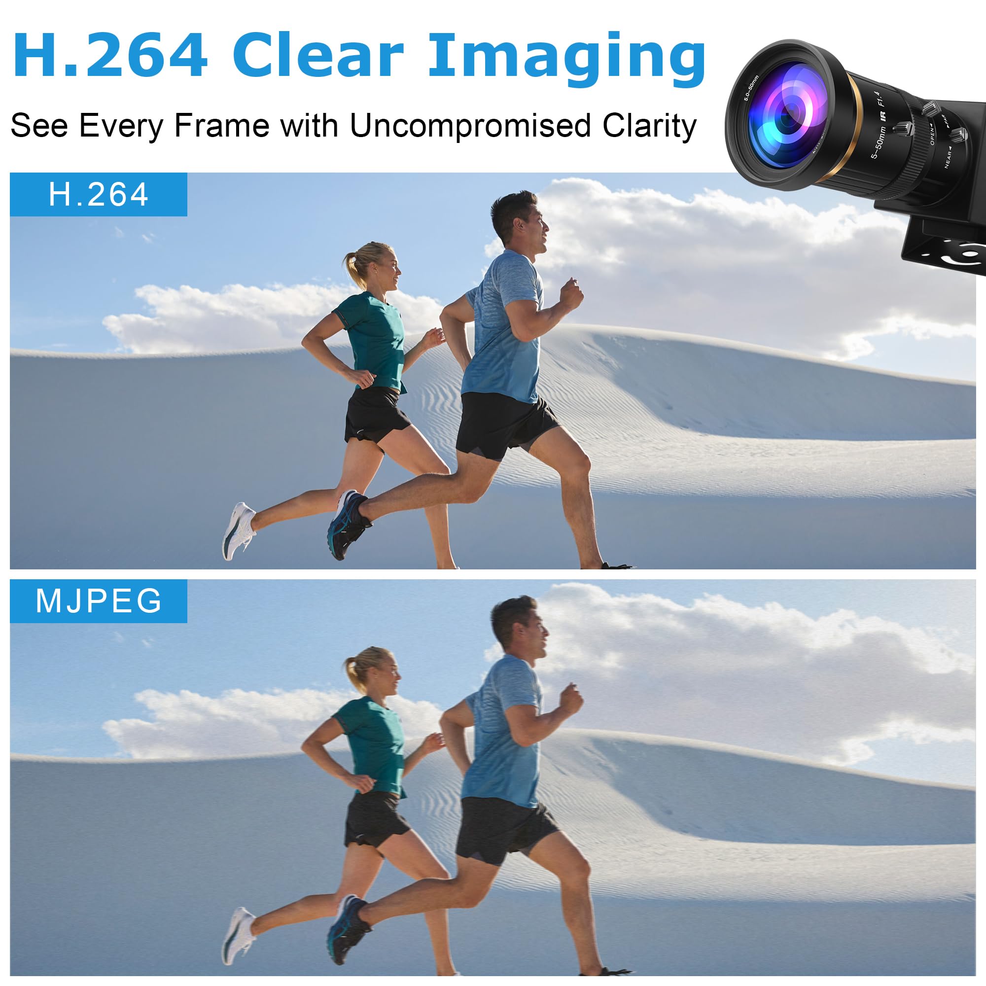 Cámara USB HDMI 4K, cámara USB 3.0 de alta velocidad de 60 fps con montura CS de 5 a 50 mm, lente teleobjetivo H.264 Zoom, cámara web para Windows Linux Android Mac OS