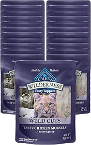 Blue Buffalo Wilderness High Protein Grain Free, Natural Wild Cuts Adult Wet Cat Food Pouch, Chicken 3-oz pouches (Pack of 24)