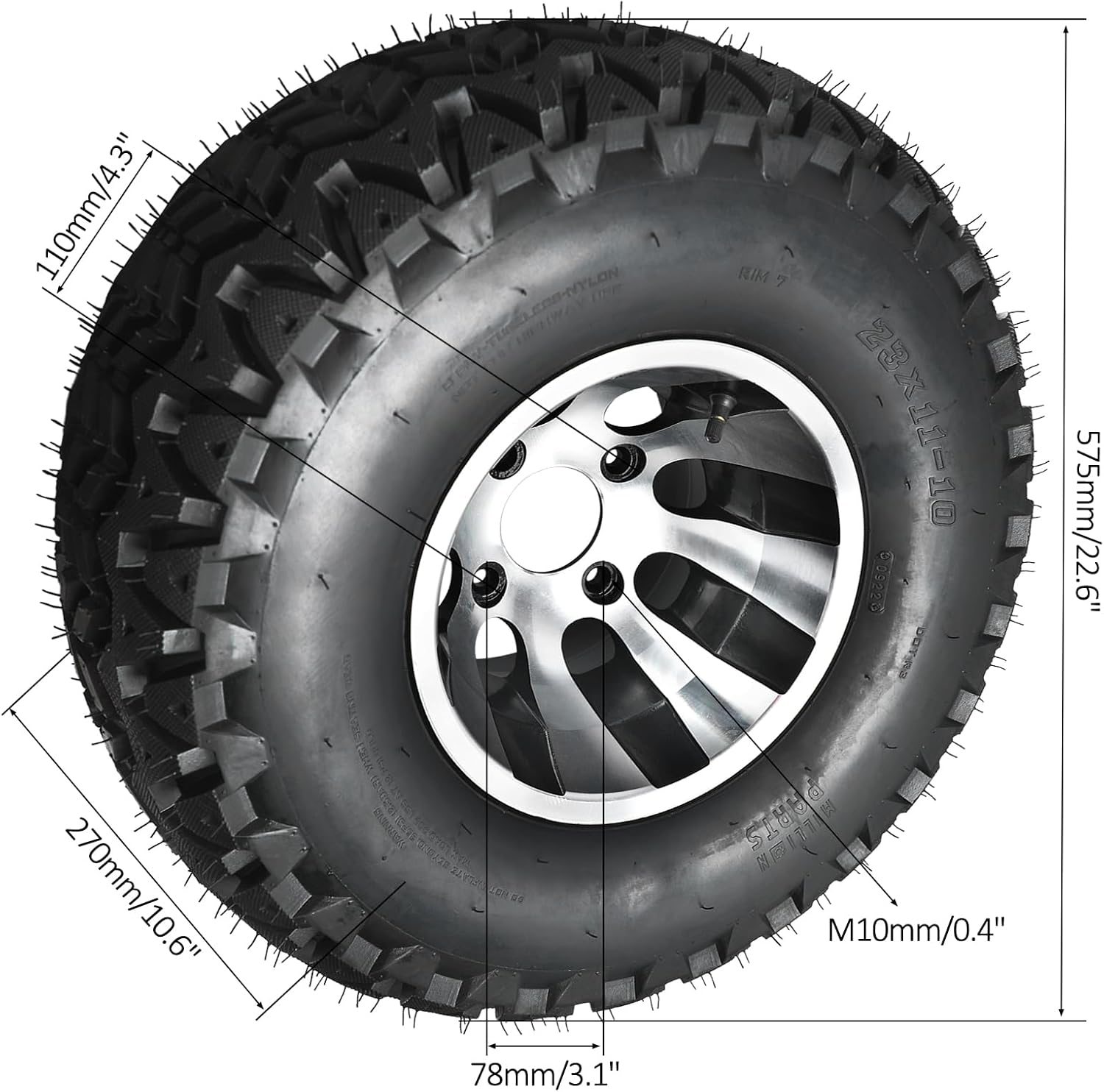 23x11-10 Tires and Rims 23x11x10 10" ATV Tire and Wheel Assembly 4 Bolts & 23T 4 Stud Rear Axle Wheel Hubs for ATV UTV Go Kart Garden Tractor Lawn Mower Quad Bike Golf Cart Snowblower